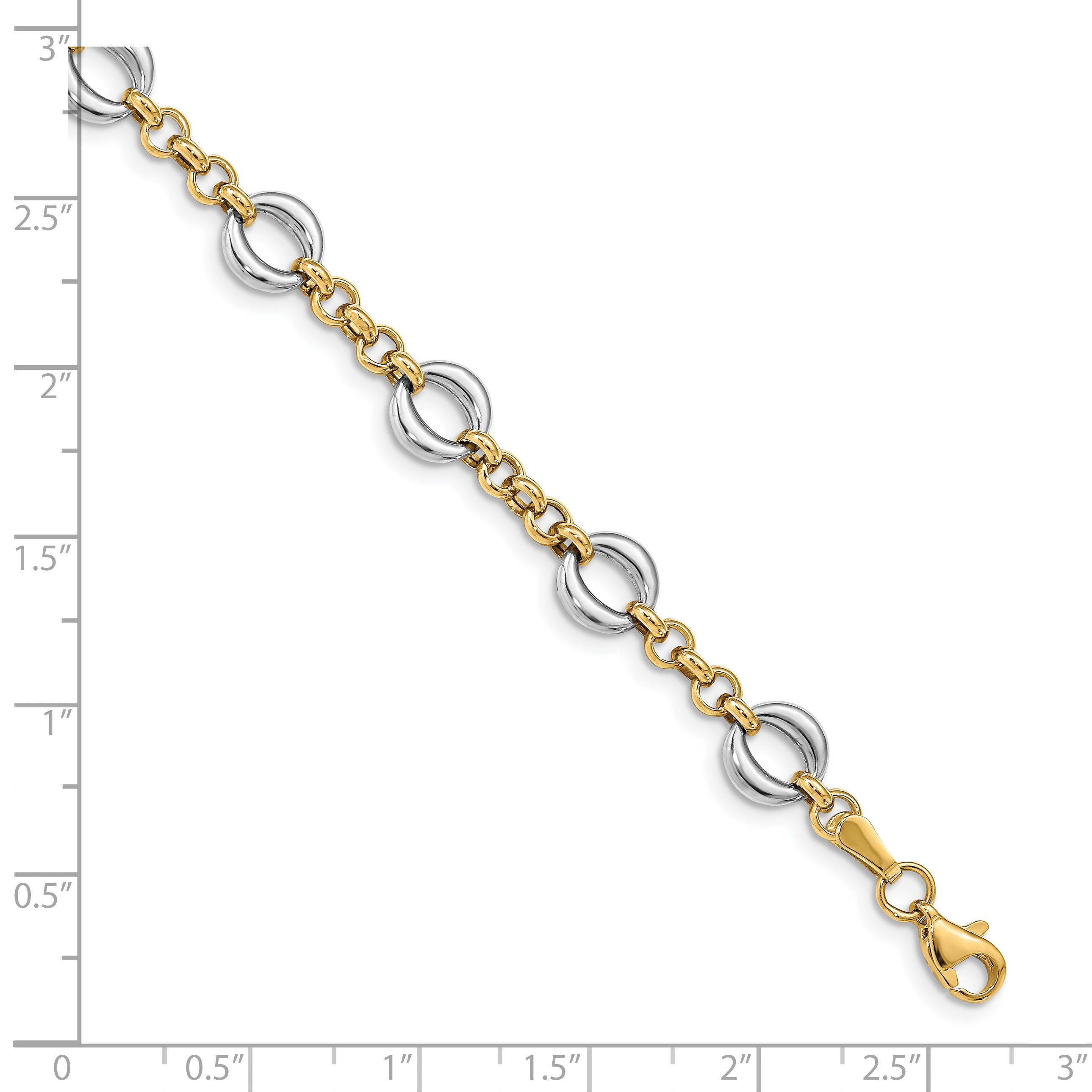 14k Two-tone Polished Fancy Link Bracelet - 7.5