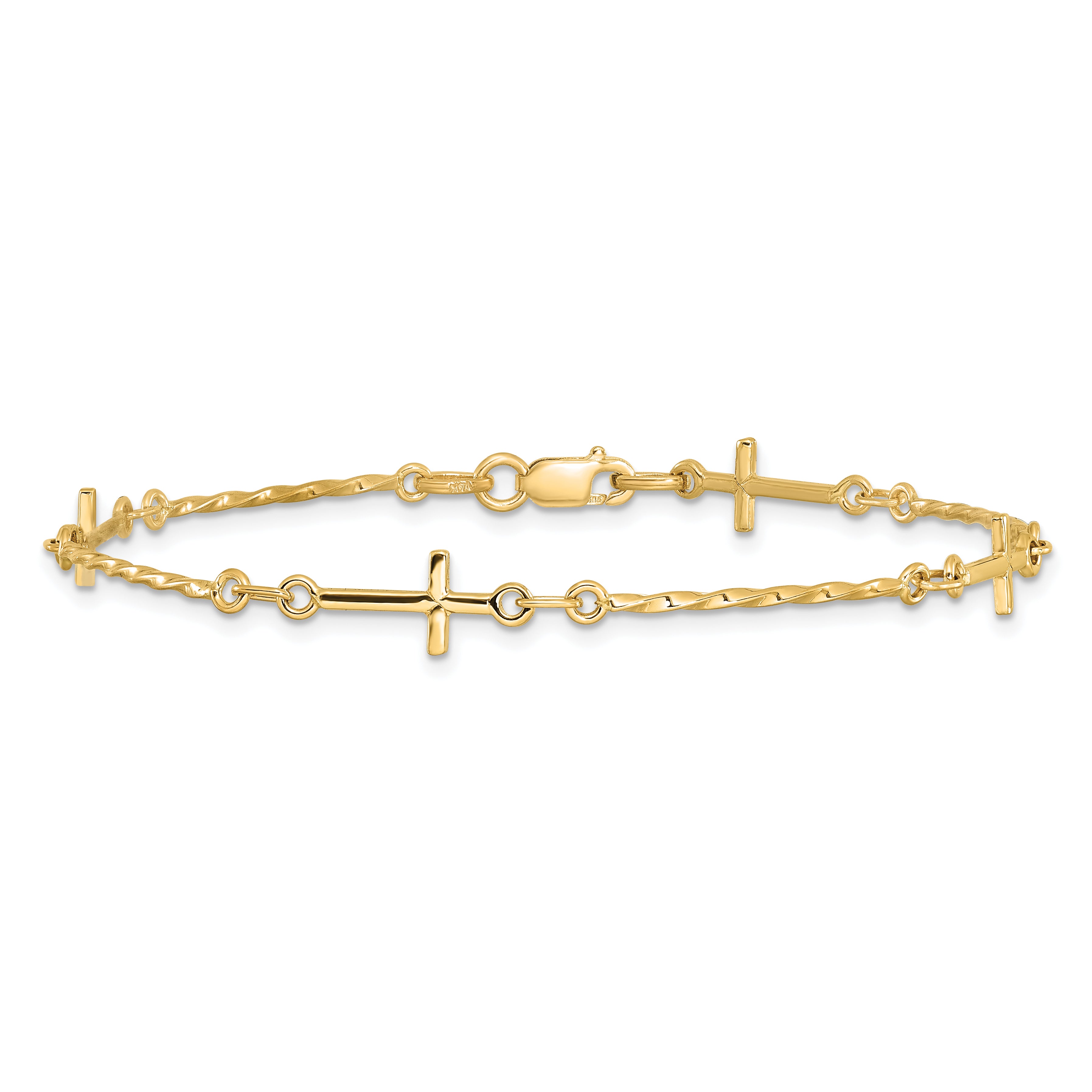 14k Polished Twisted Cross Bracelet