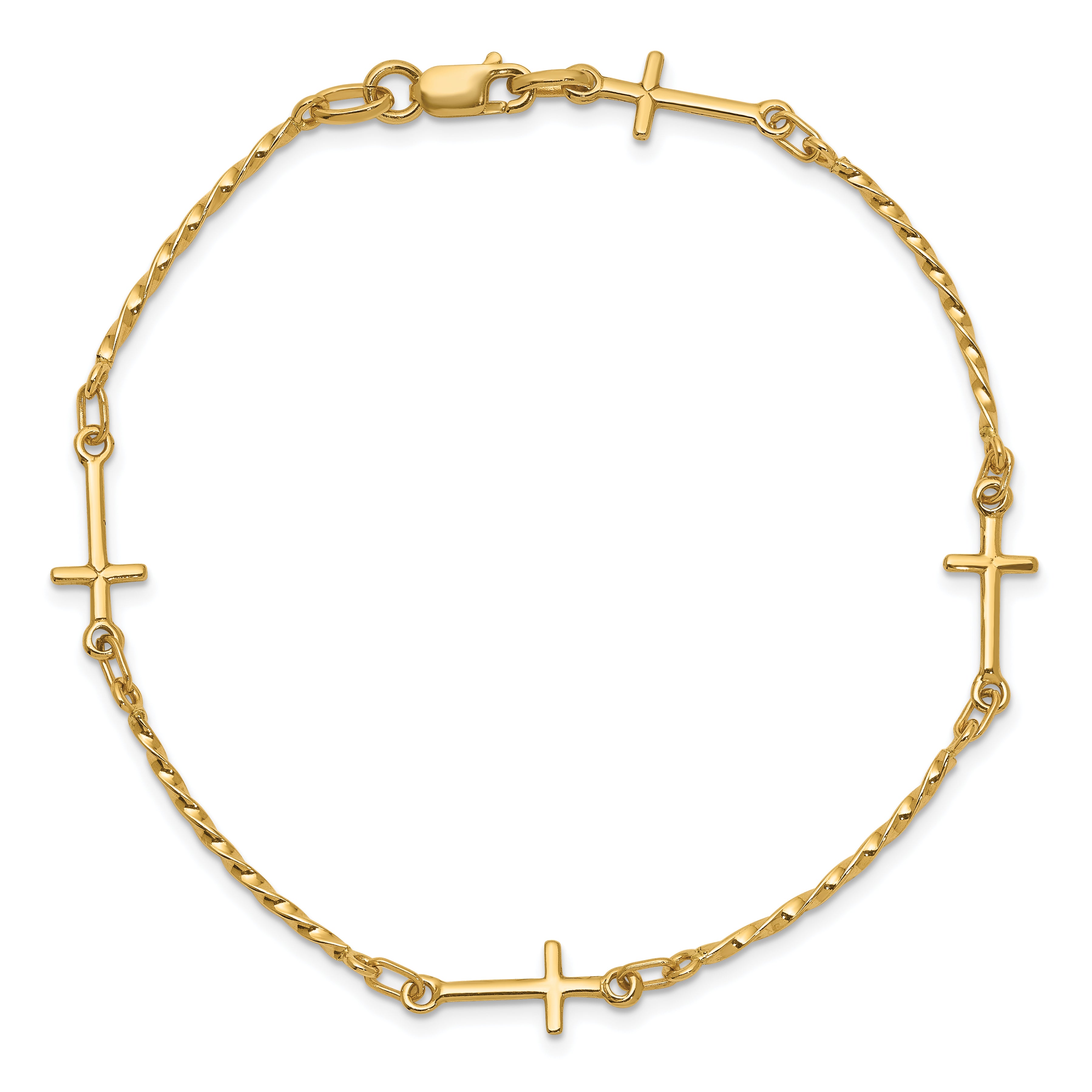 14k Polished Twisted Cross Bracelet
