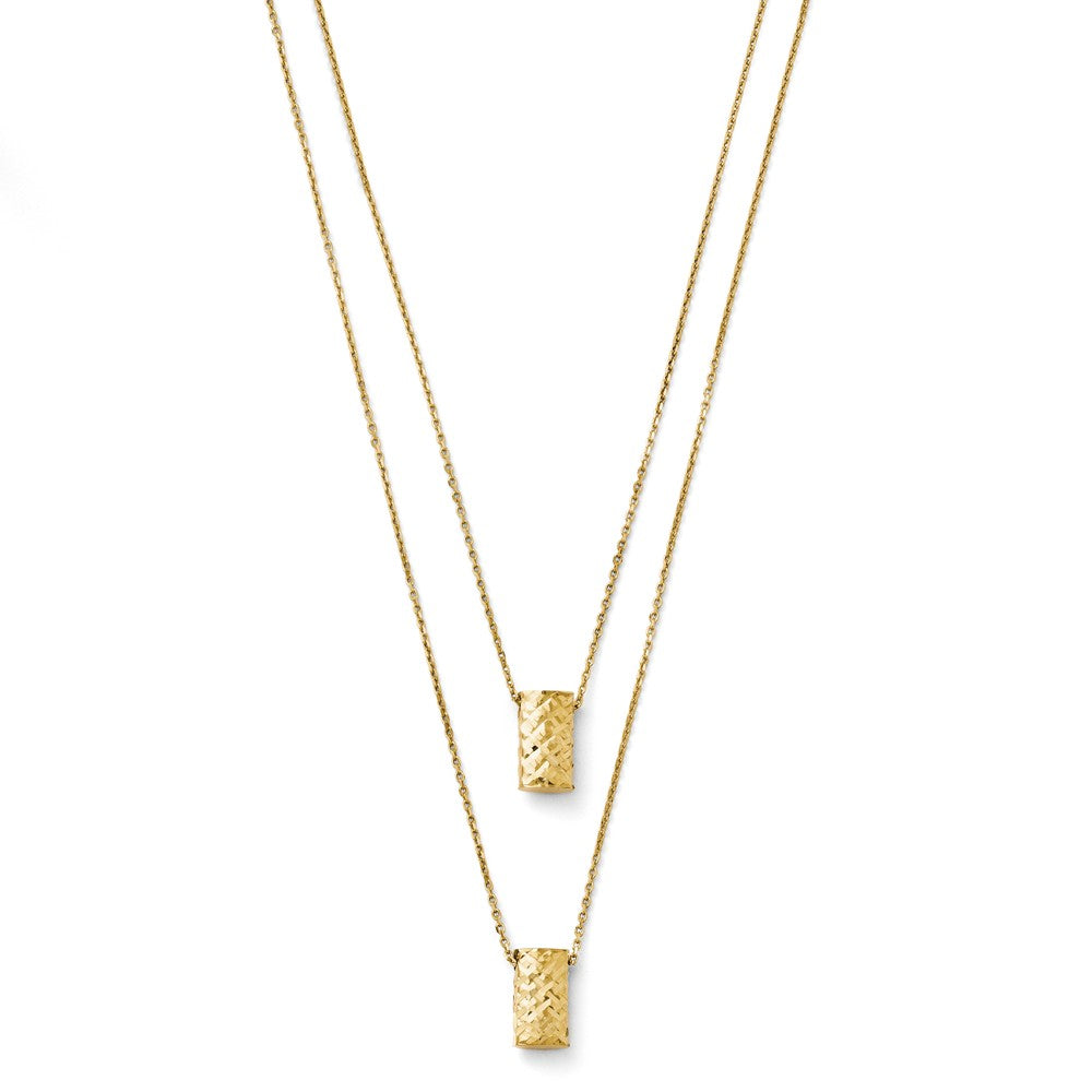 14K Gold Two Layer Diamond-Cut Necklace with Elegant Themed Pendant