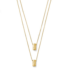 14K Gold Two Layer Diamond-Cut Necklace with Elegant Themed Pendant