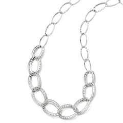 Leslies 14k White Gold Polished & Diamond-cut Link Necklace