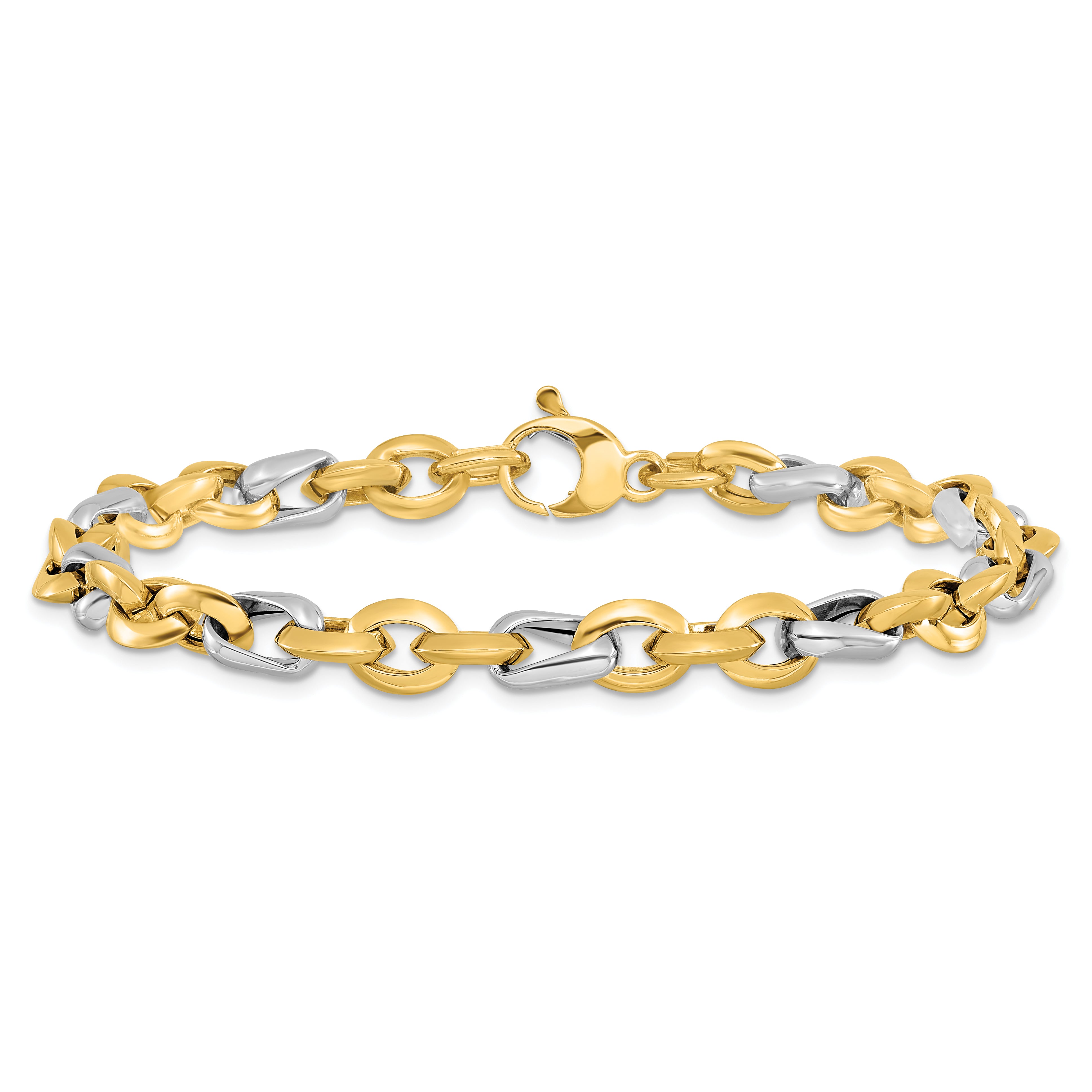 14K Two-tone Polished Fancy Link Bracelet - 7.75