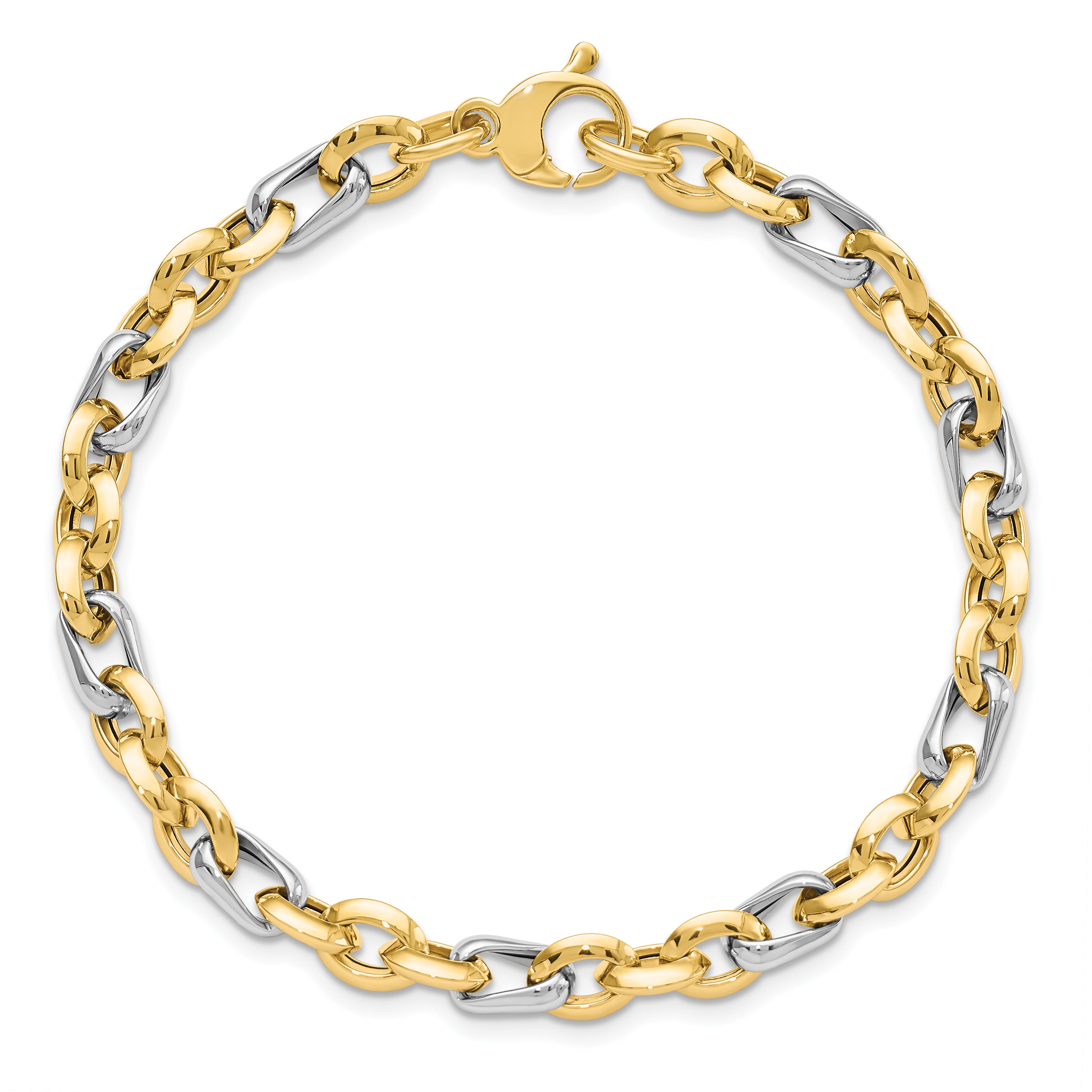 14K Two-tone Polished Fancy Link Bracelet - 7.75