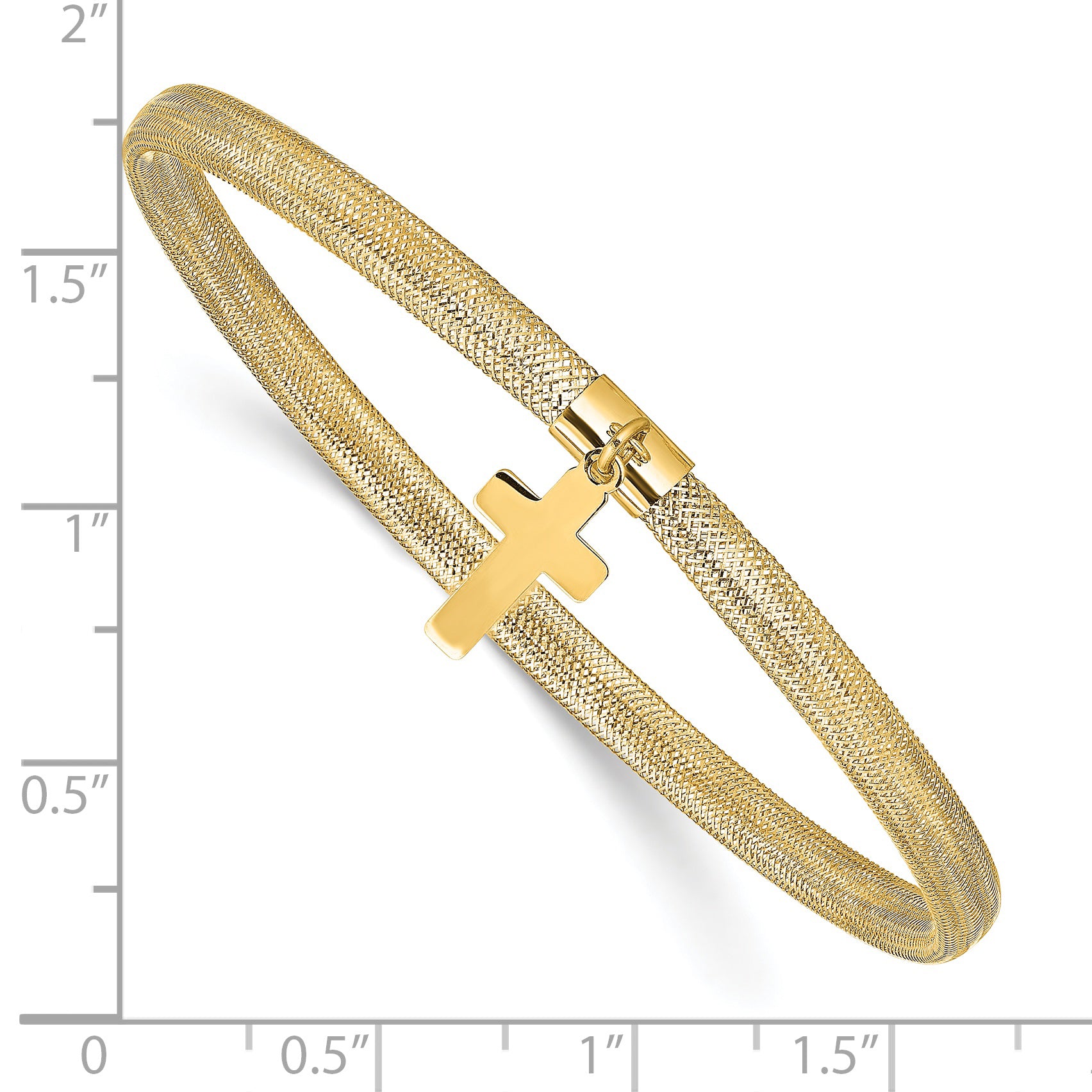 14K Polished Cross Charm Stretch Bangle