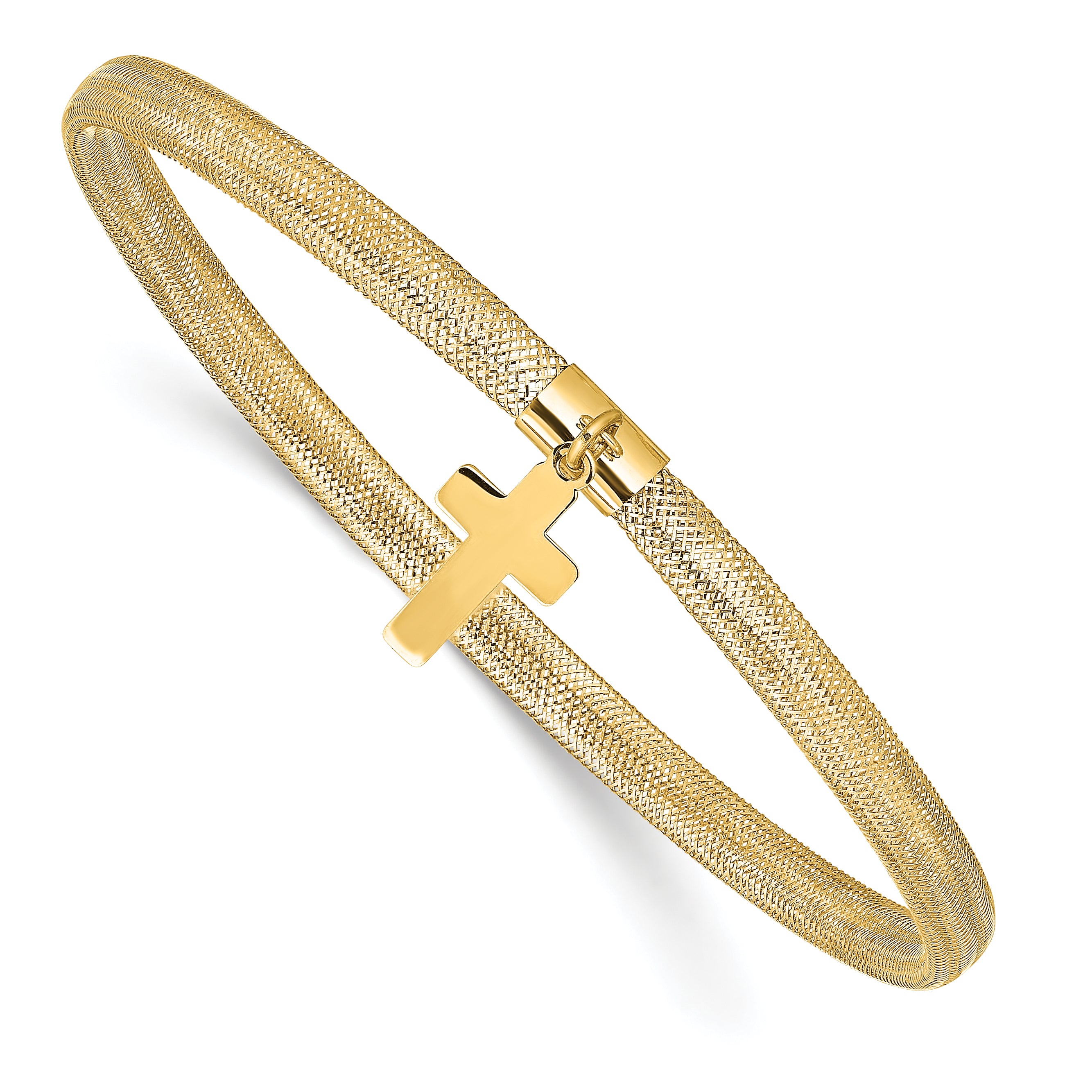 14K Polished Cross Charm Stretch Bangle