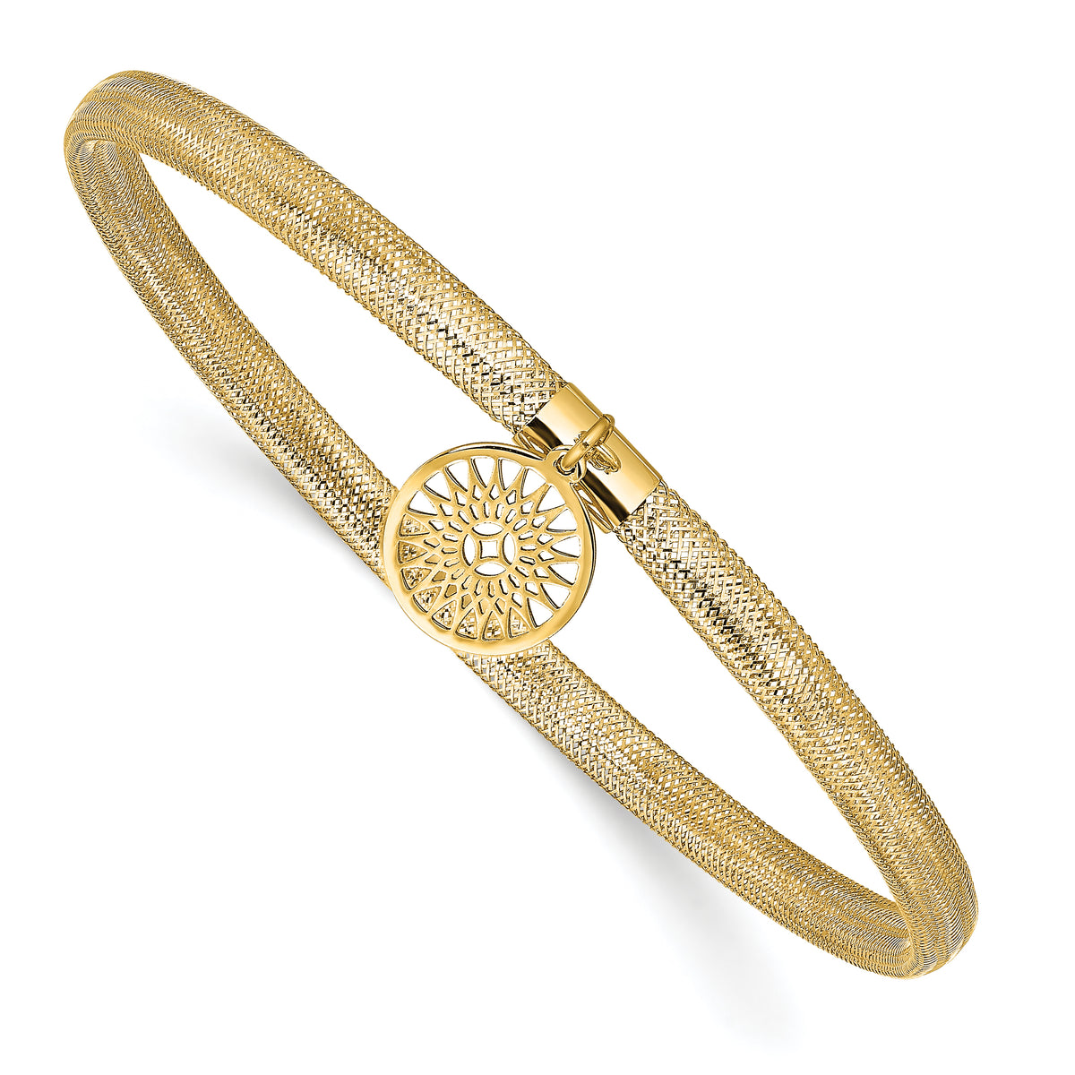 14K Polished Sun Charm Stretch Bangle