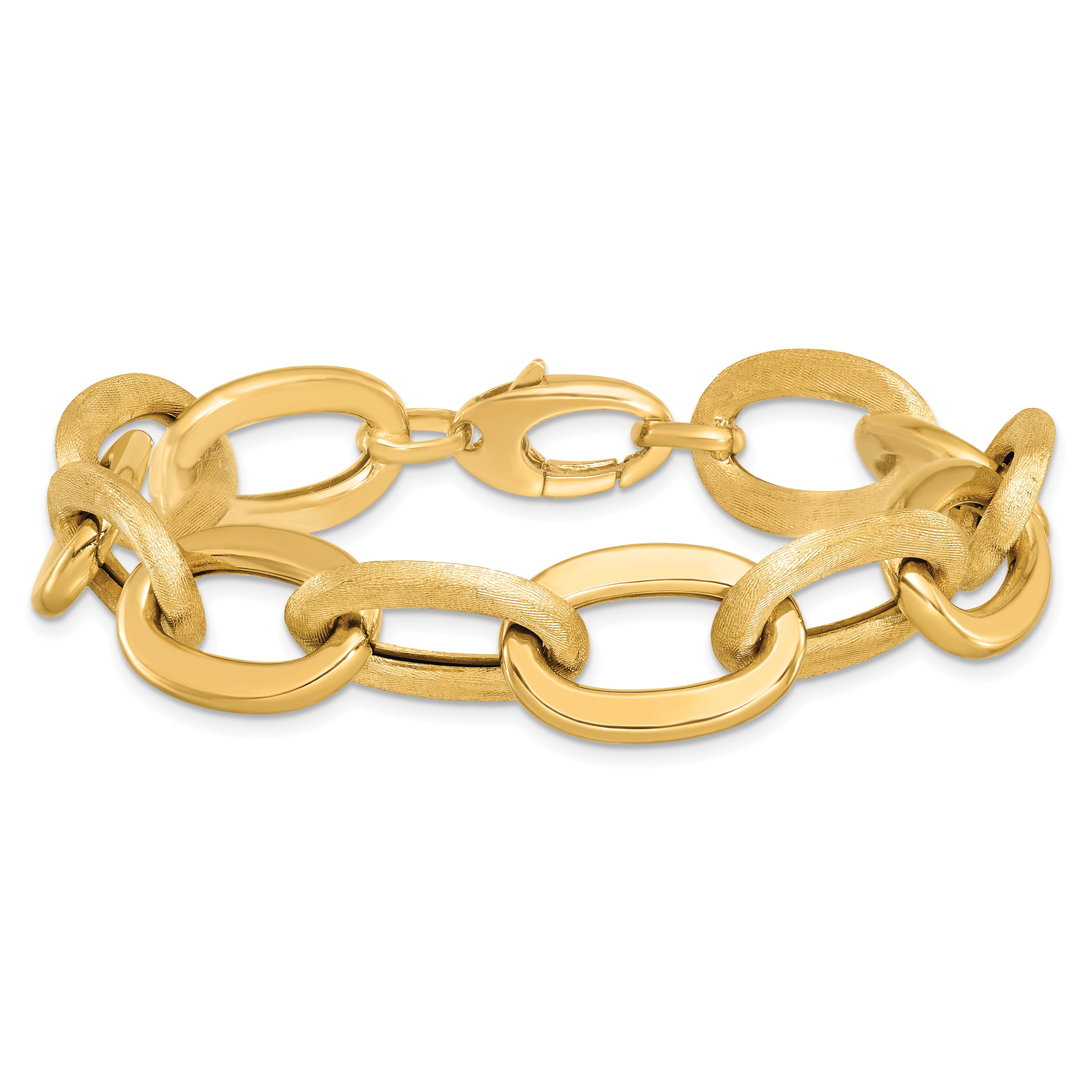 14k Polished Scratch-finish Fancy Link Bracelet - 7.75