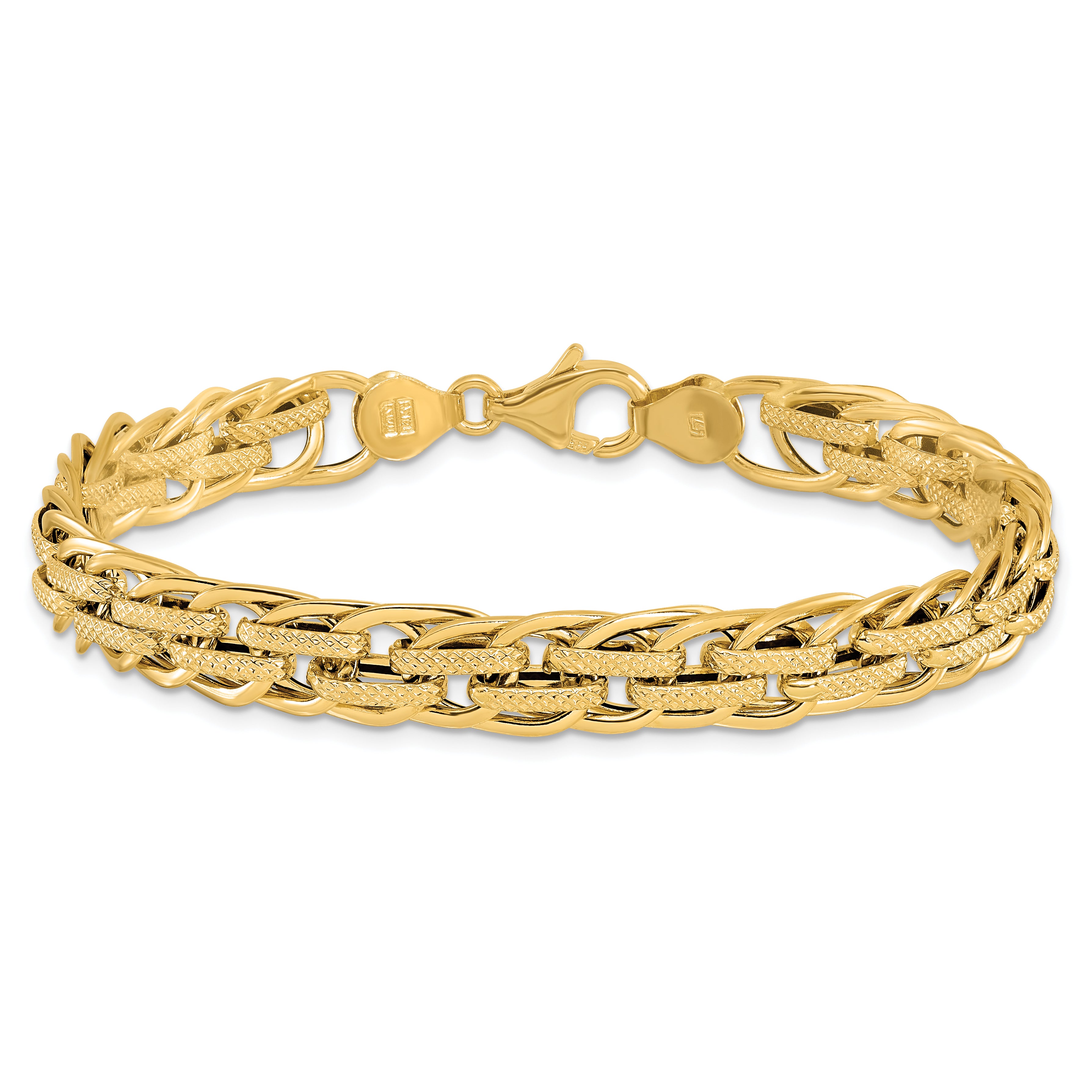 14K Polished Textured Fancy Link Bracelet
