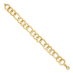 14K Polished Textured Fancy Link Bracelet - 7.75