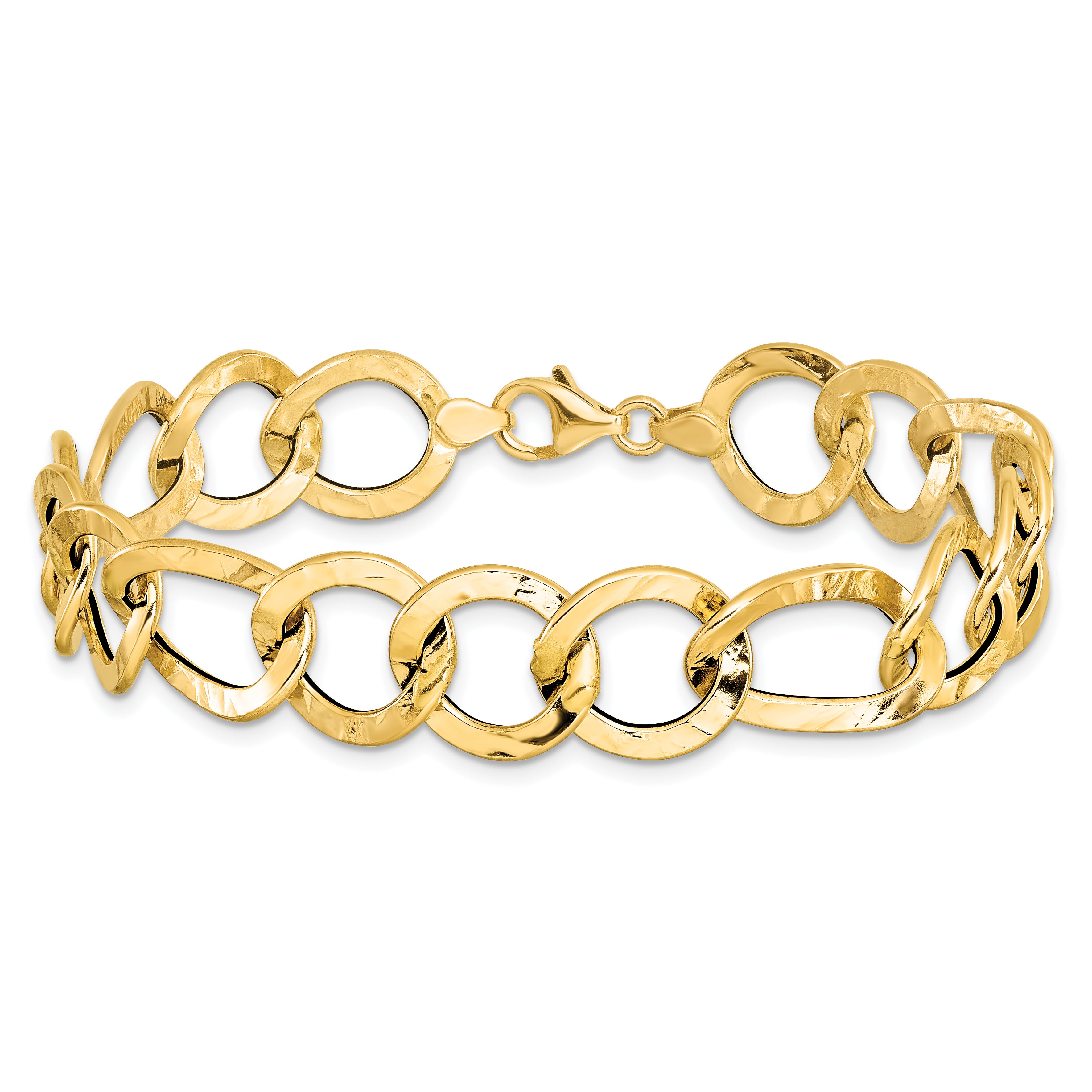 14K Polished Textured Fancy Link Bracelet - 7.75
