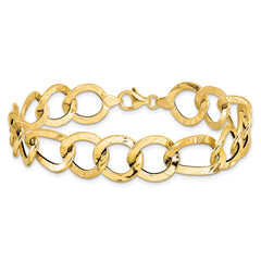 14K Polished Textured Fancy Link Bracelet - 7.75