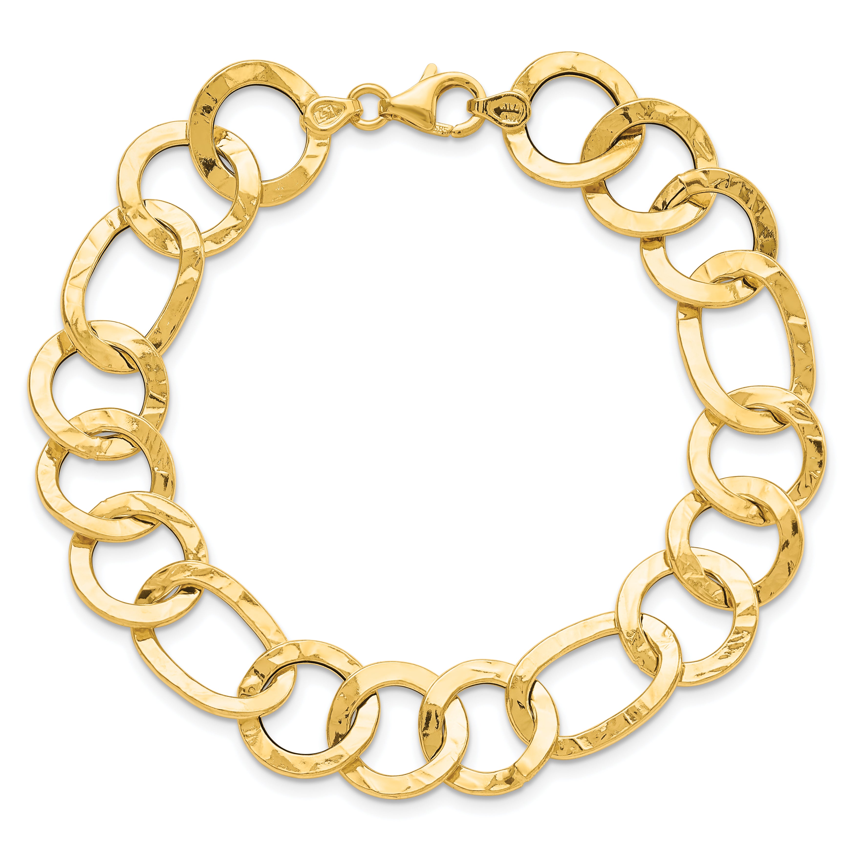14K Polished Textured Fancy Link Bracelet - 7.75