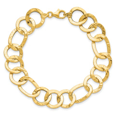 14K Polished Textured Fancy Link Bracelet - 7.75
