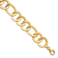 14K Polished Textured Fancy Link Bracelet