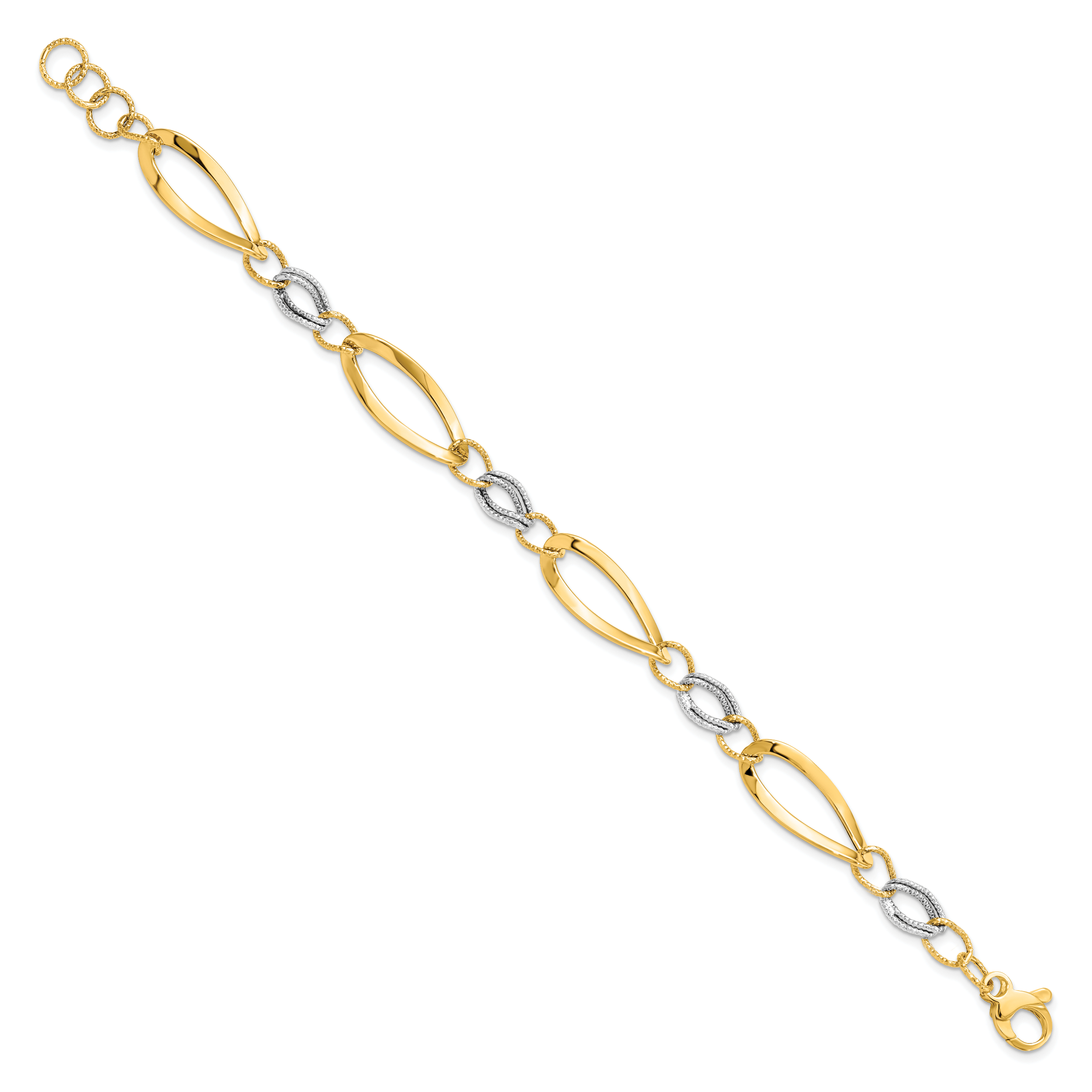 14K Two-tone Polished and D/C Link w/1/2in. ext. Bracelet Secondary image