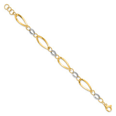 14K Two-tone Polished and D/C Link w/1/2in. ext. Bracelet