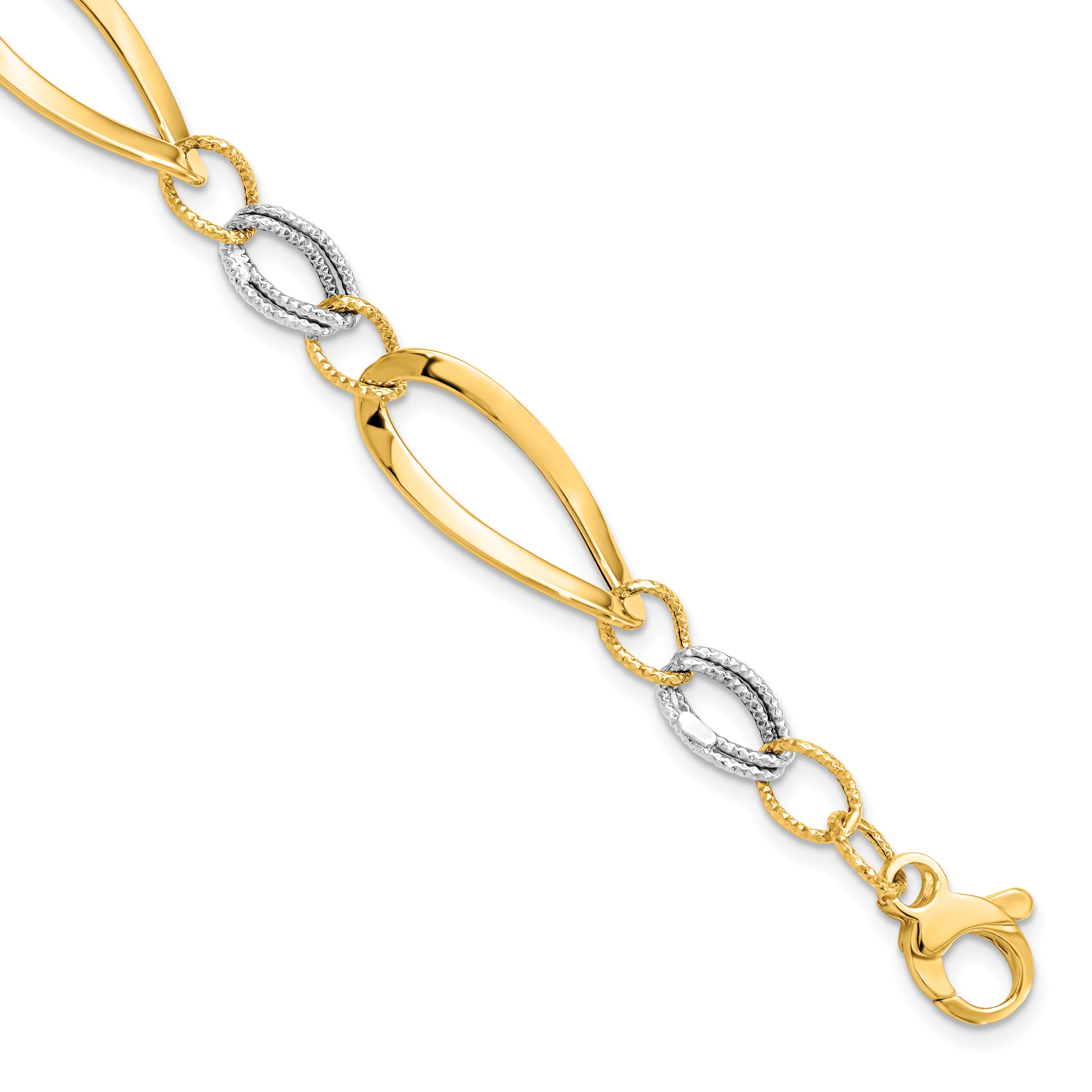 14K Two-tone Polished and D/C Link w/1/2in. ext. Bracelet Main image
