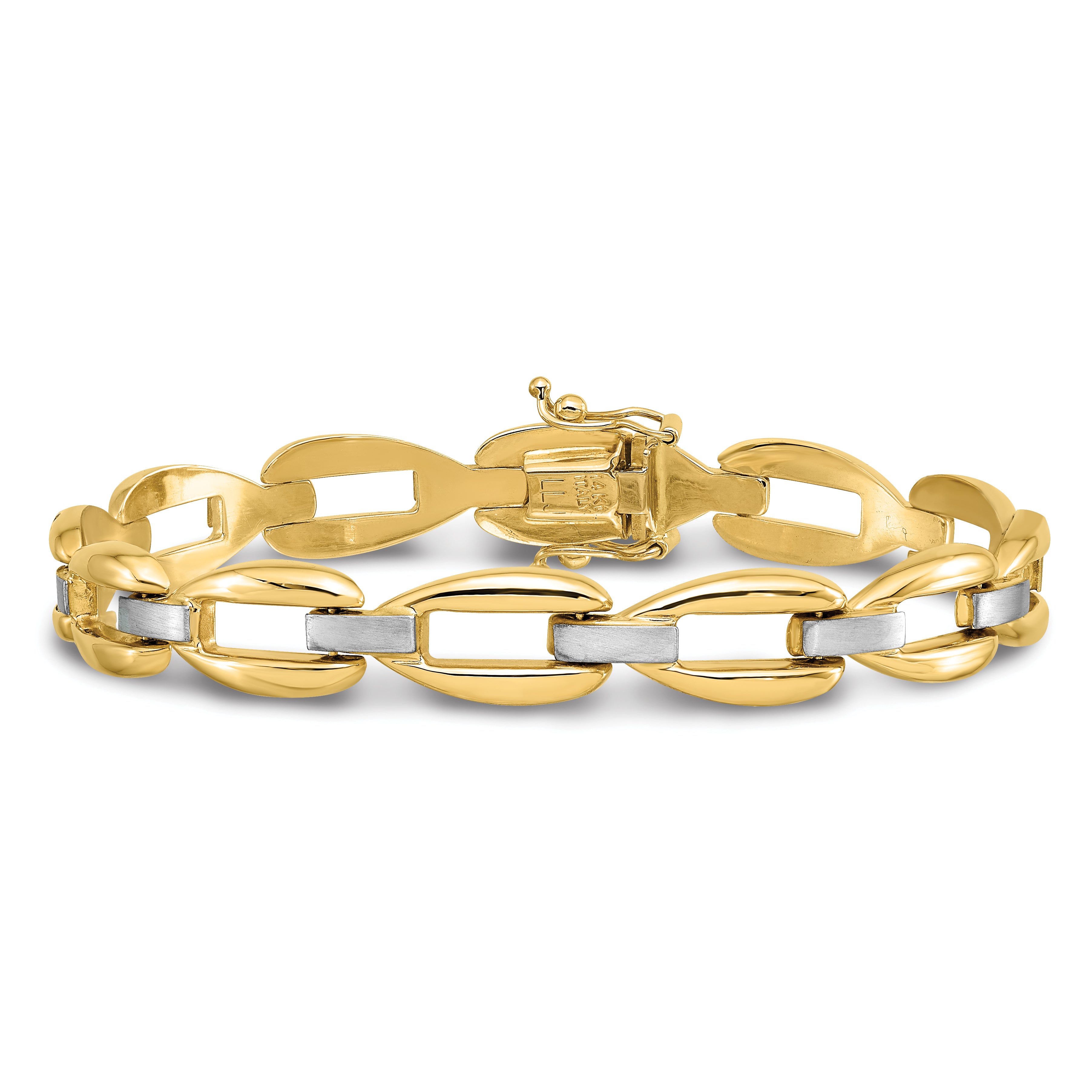 14k Two-tone Polished and Brushed Fancy Link Bracelet - 7.5