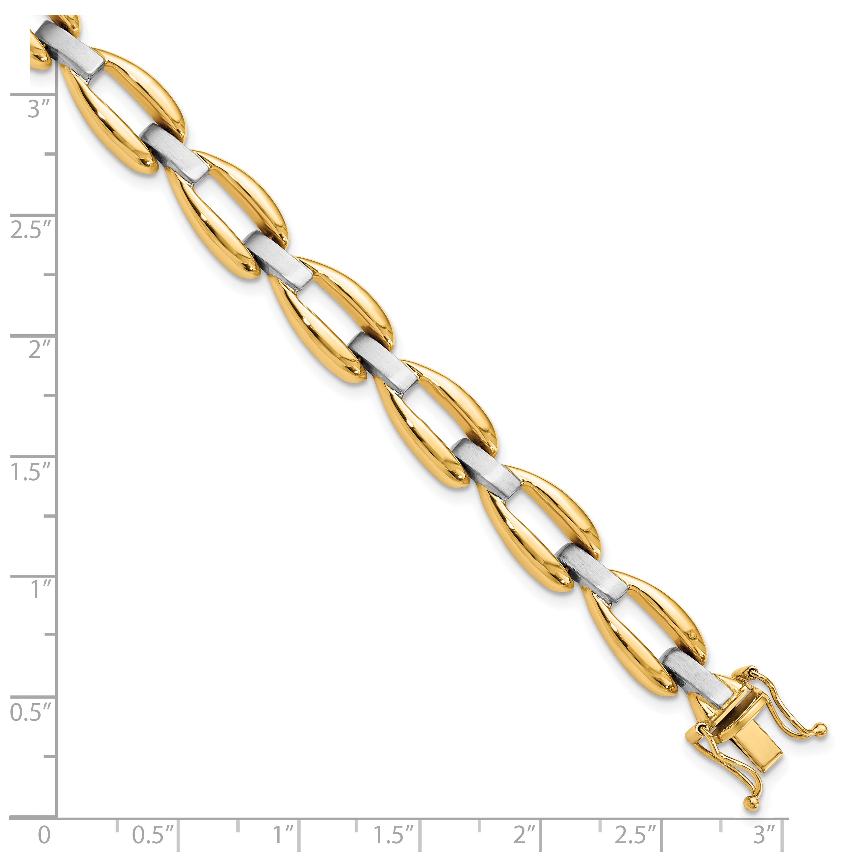 14k Two-tone Polished and Brushed Fancy Link Bracelet - 7.5