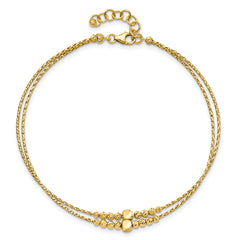 14K Polished D/C Beaded 2-strand w/ 1in ext Bracelet