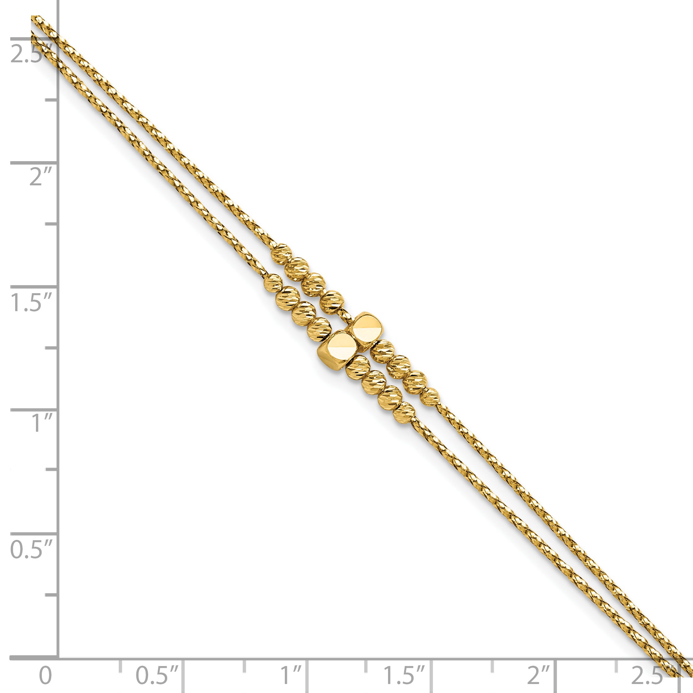 14K Polished D/C Beaded 2-strand w/ 1in ext Bracelet
