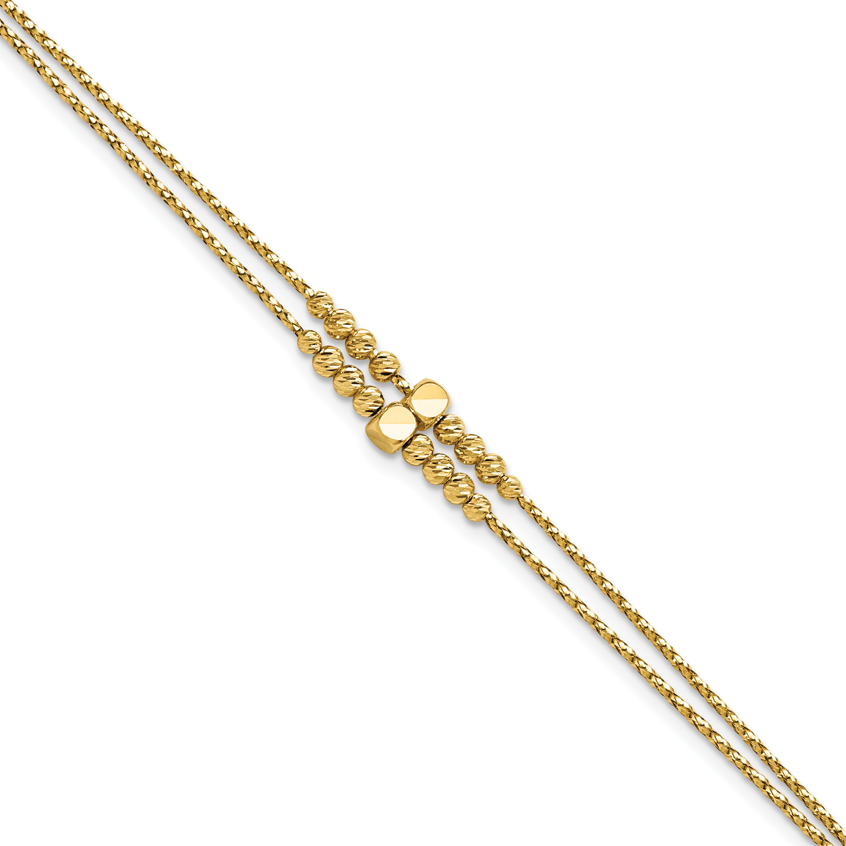14K Polished D/C Beaded 2-strand w/ 1in ext Bracelet