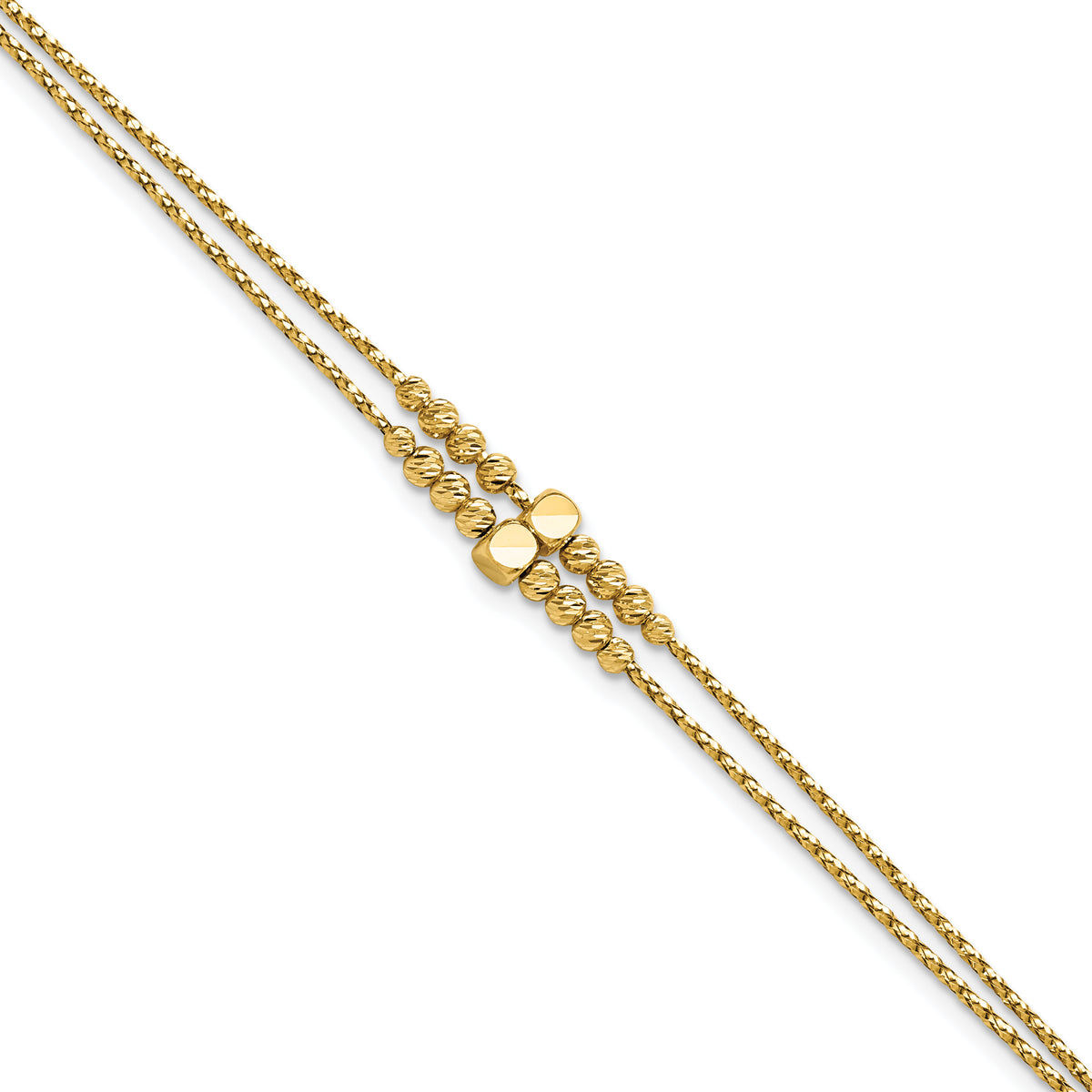 14K Polished D/C Beaded 2-strand w/ 1in ext Bracelet