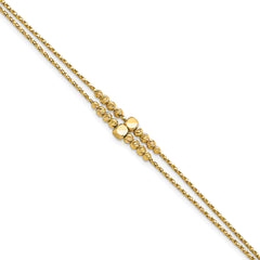 14K Polished D/C Beaded 2-strand w/ 1in ext Bracelet