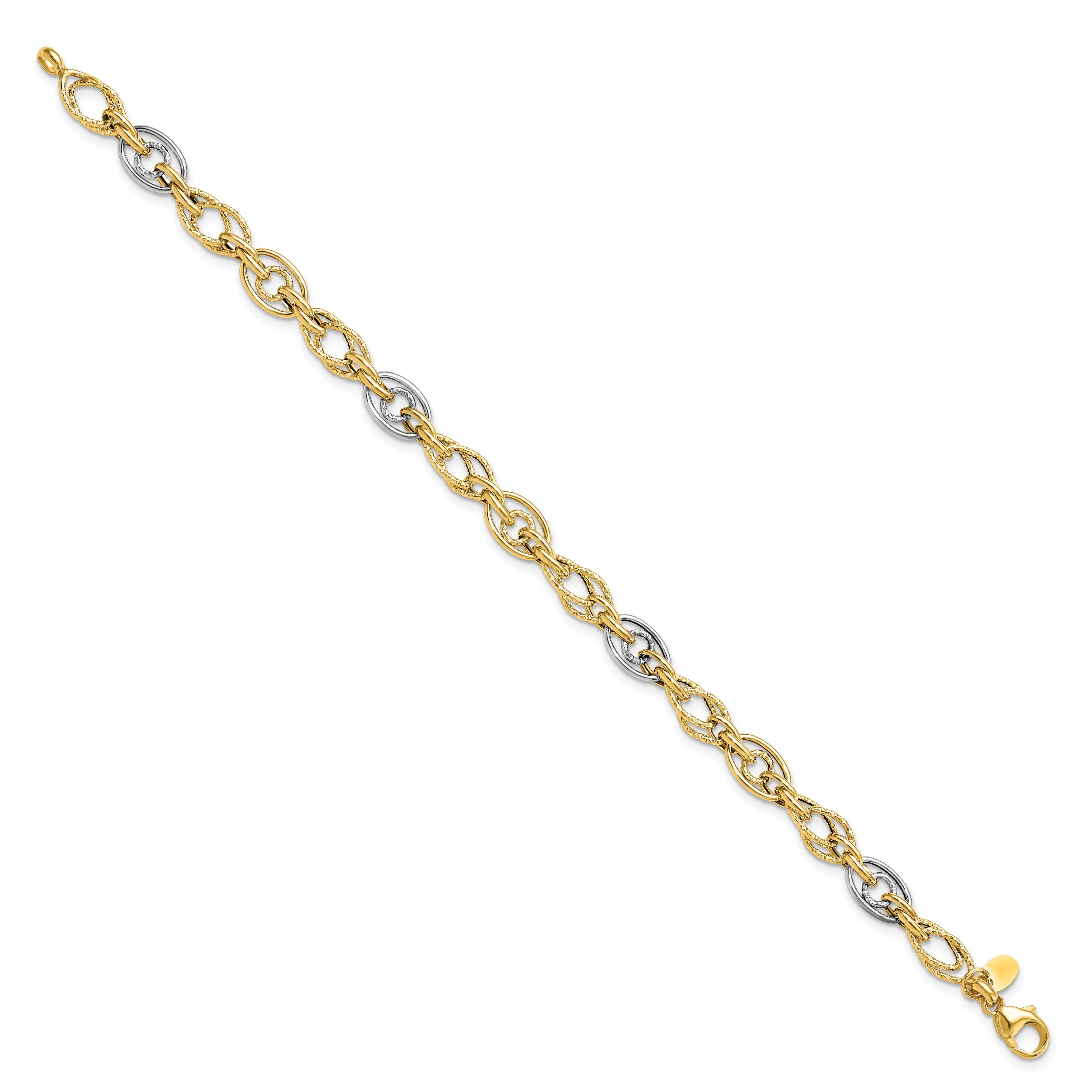 14k Rhodium Polished and Textured Fancy Link Bracelet - 7.5