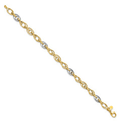 14k Rhodium Polished and Textured Fancy Link Bracelet - 7.5