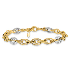 14k Rhodium Polished and Textured Fancy Link Bracelet - 7.5