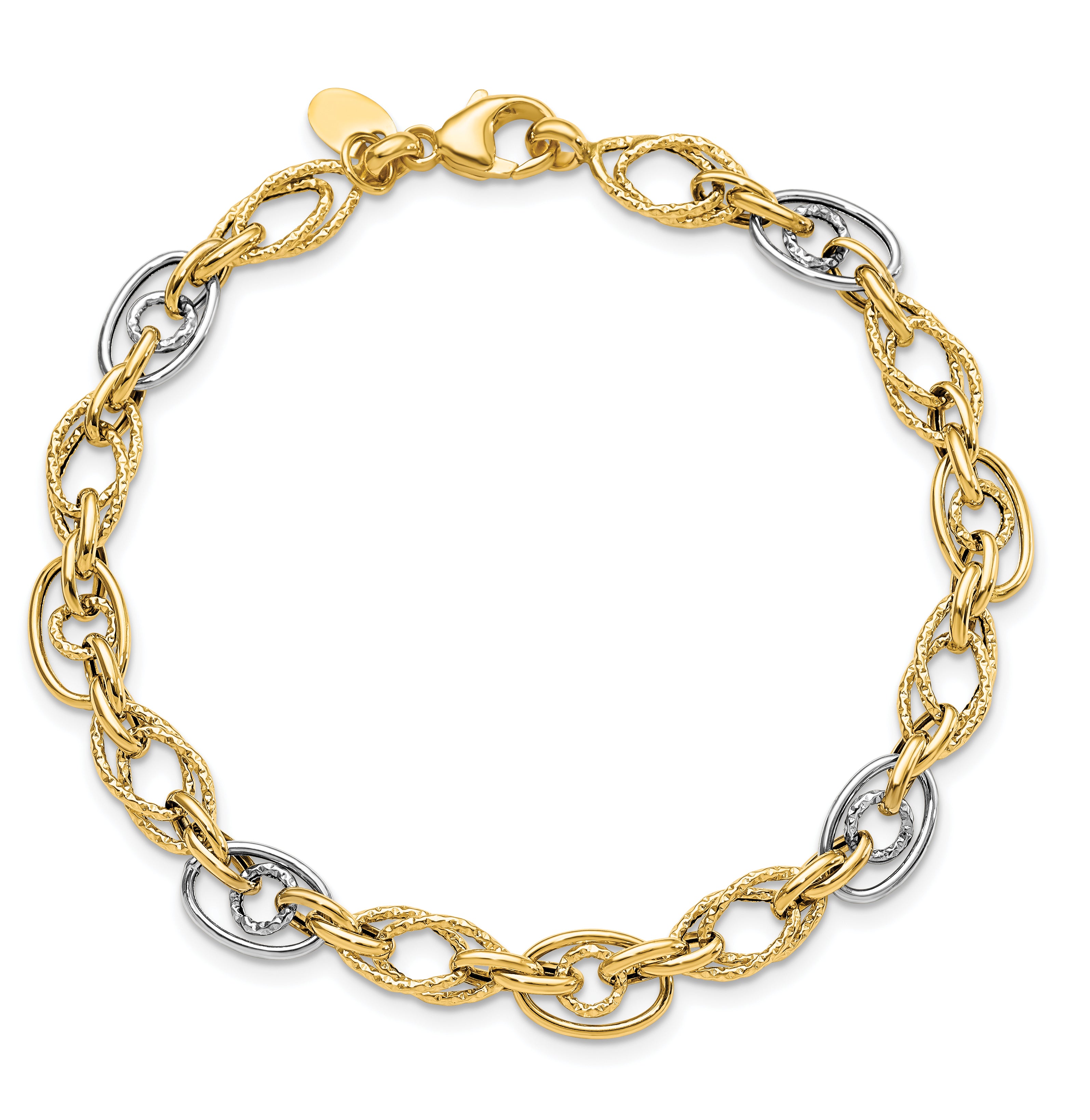14k Rhodium Polished and Textured Fancy Link Bracelet - 7.5