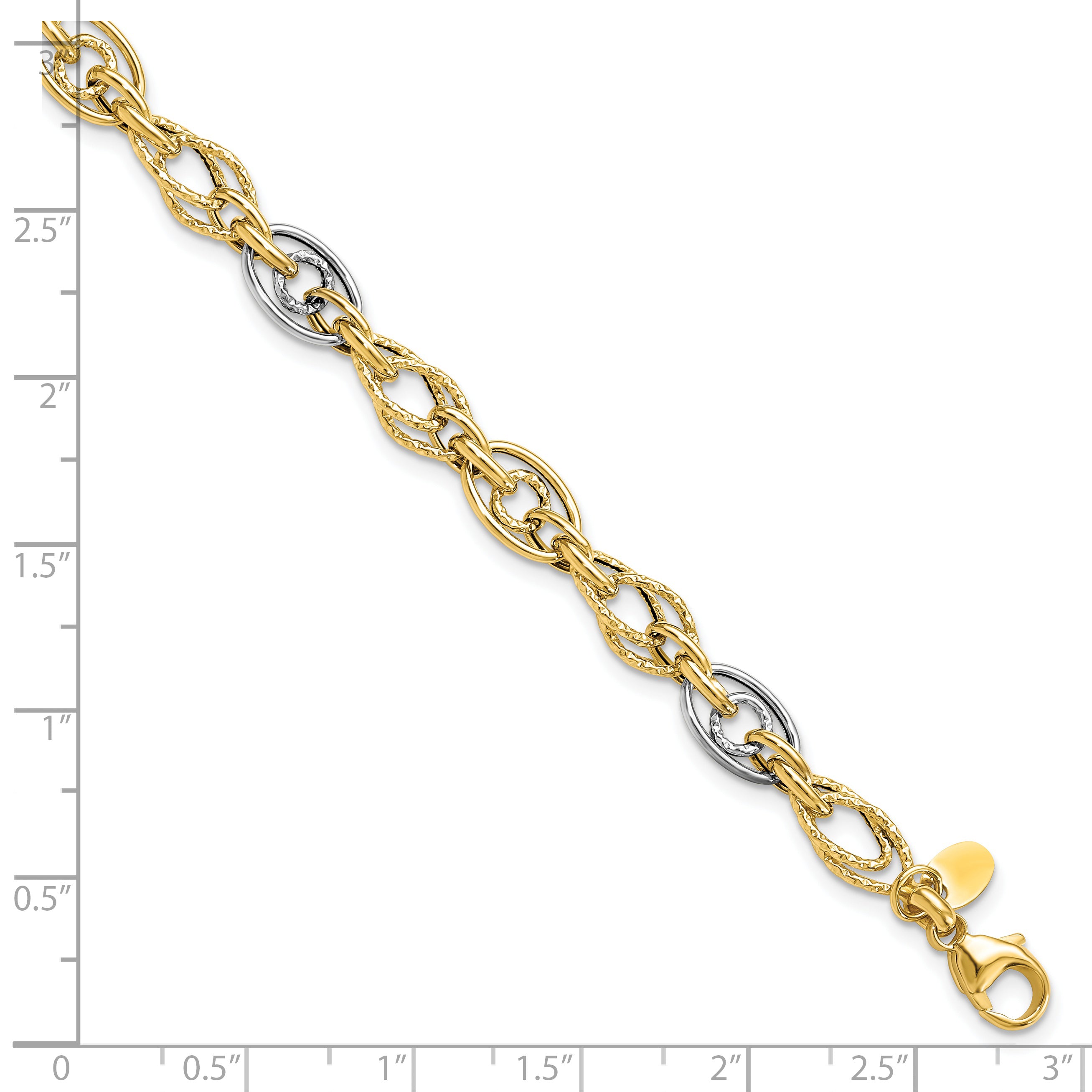 14k Rhodium Polished and Textured Fancy Link Bracelet - 7.5