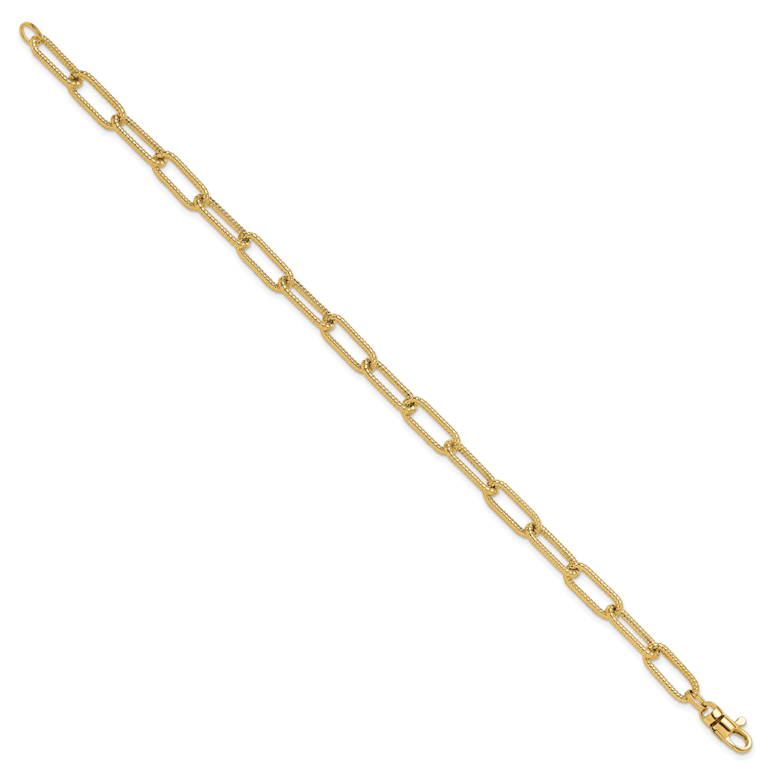 14k Polished Textured Oval Link Bracelet - 7.5