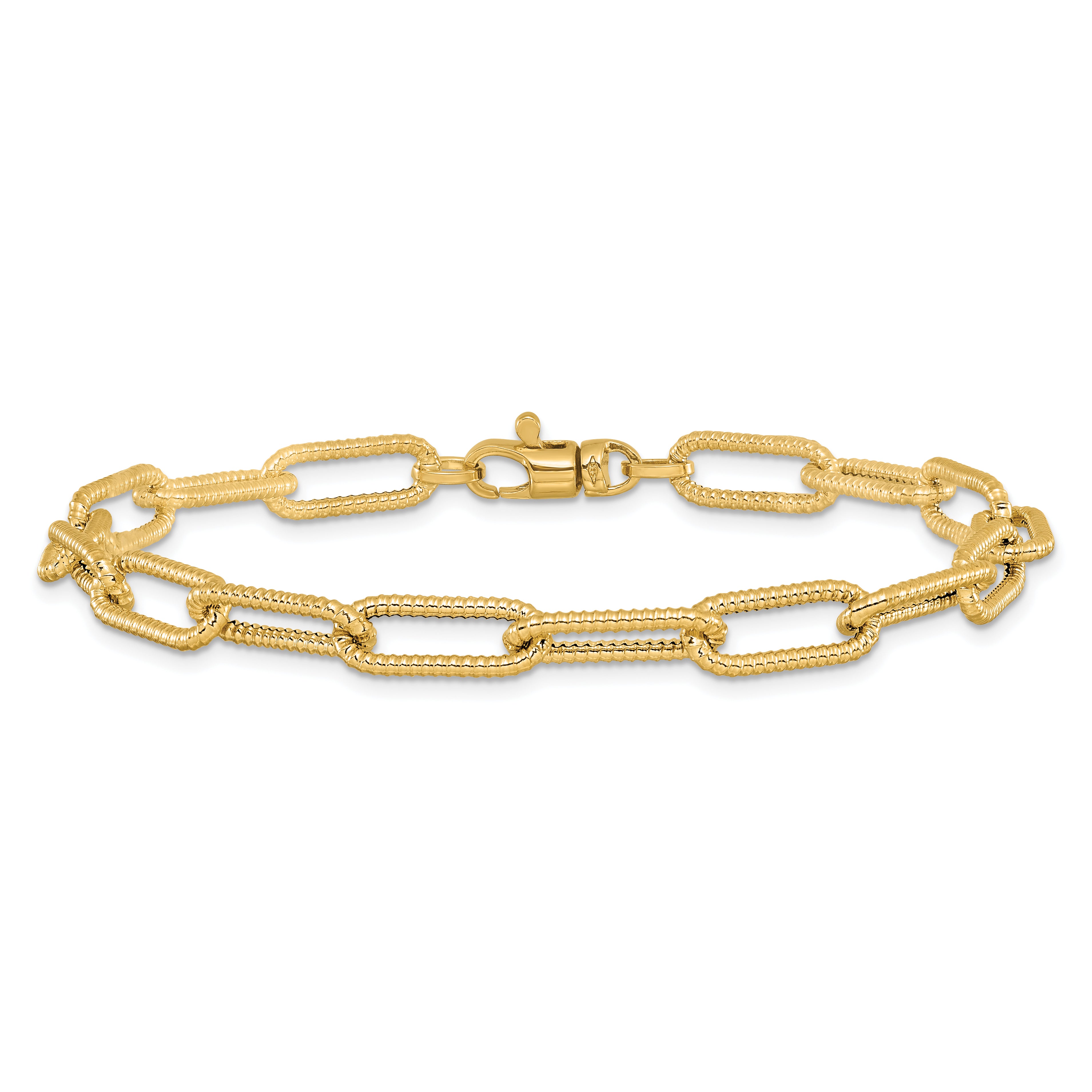 14k Polished Textured Oval Link Bracelet - 7.5