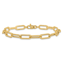 14k Polished Textured Oval Link Bracelet - 7.5