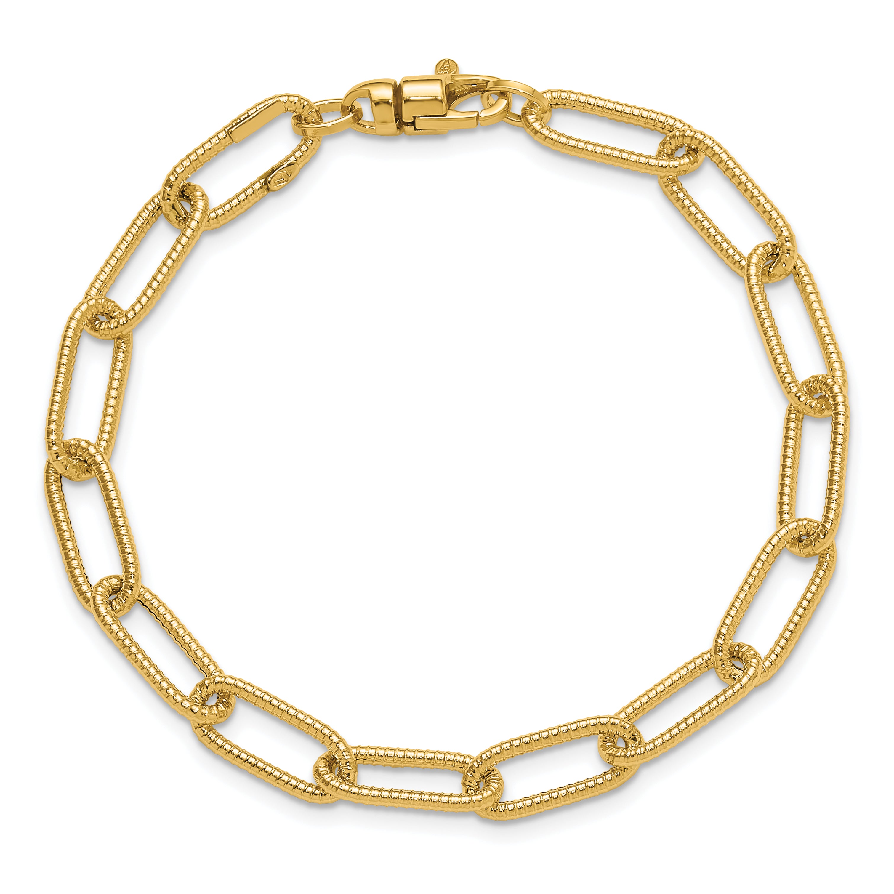 14k Polished Textured Oval Link Bracelet - 7.5