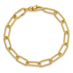 14k Polished Textured Oval Link Bracelet - 7.5