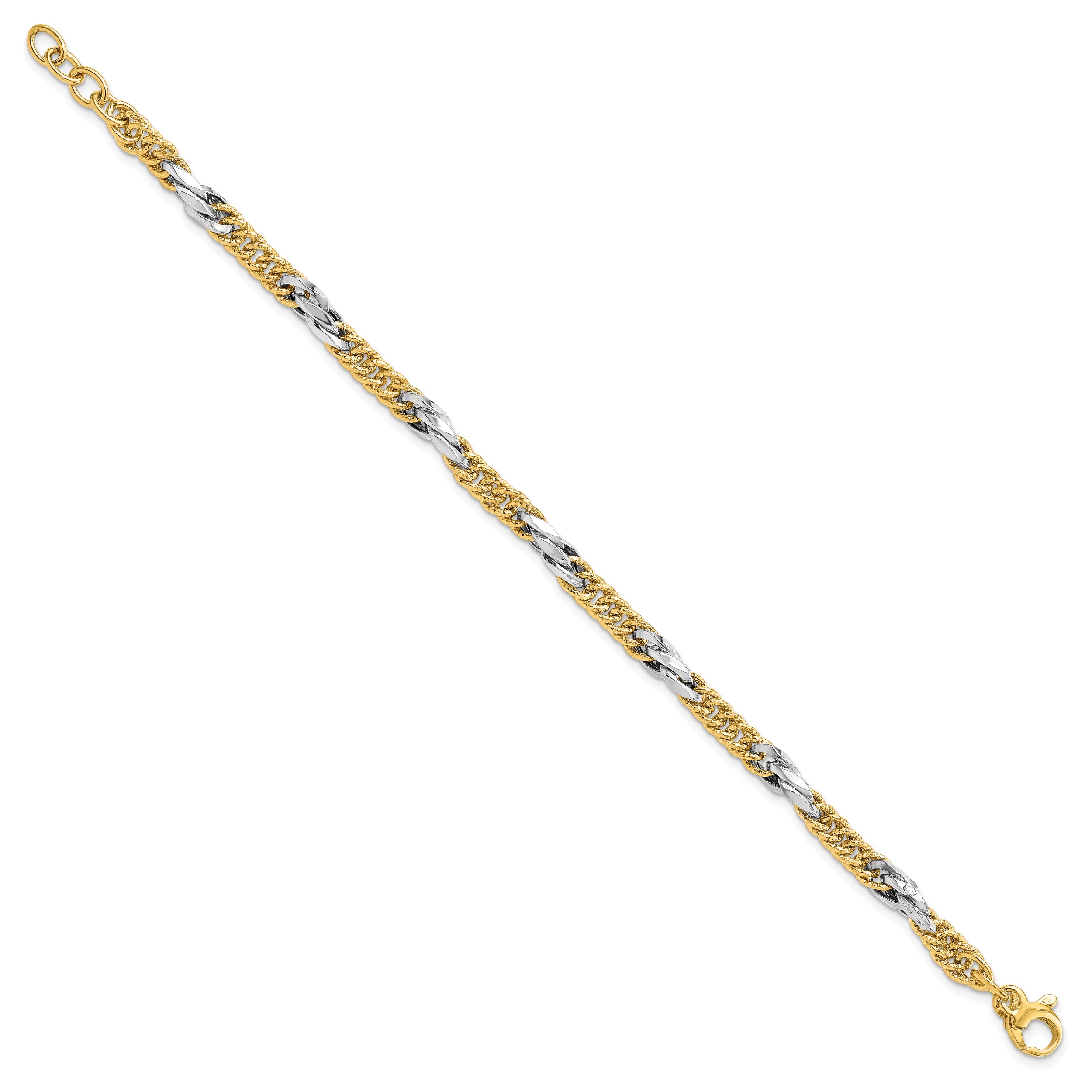 14k Two-tone Polished D/C Link w/ .5in ext. Bracelet