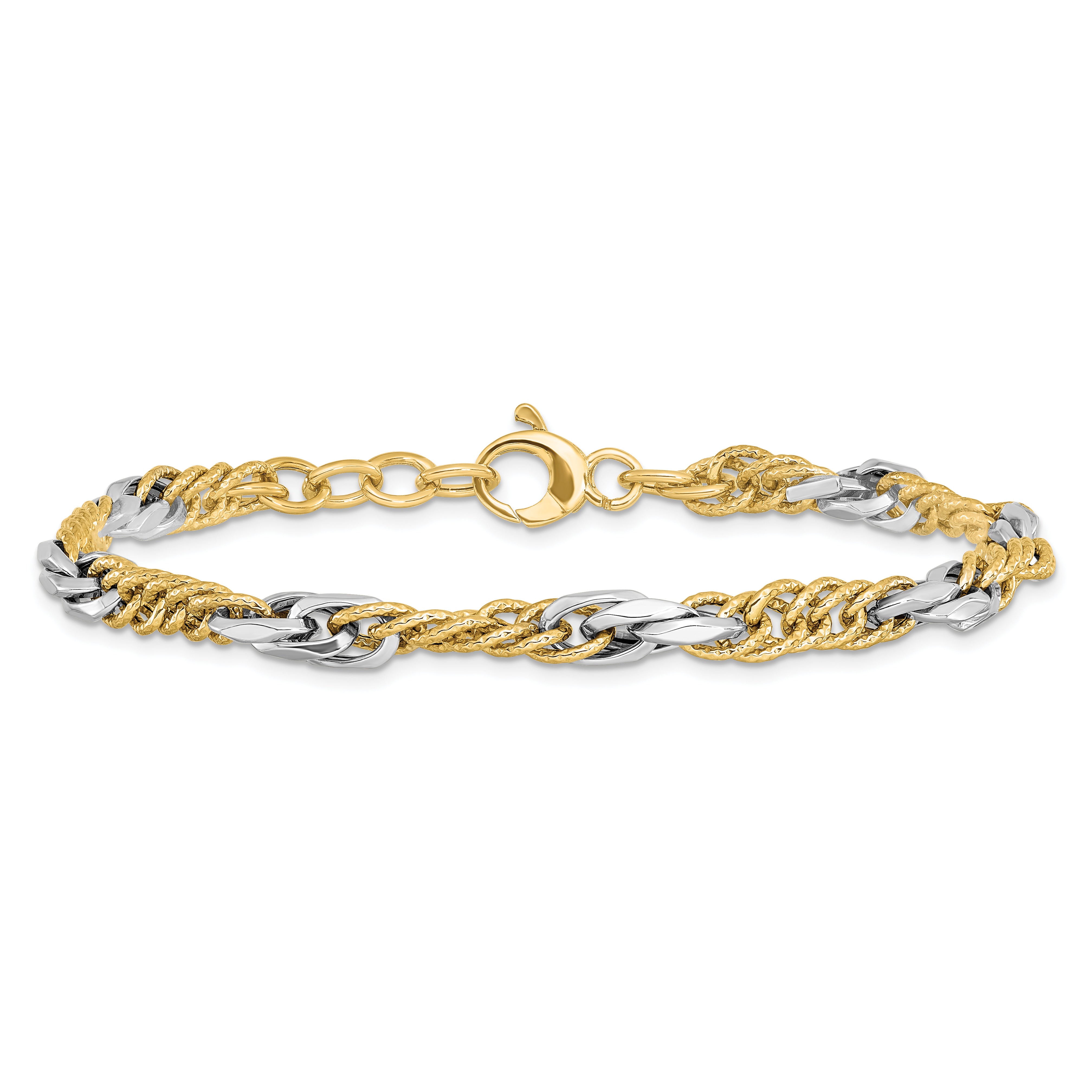 14k Two-tone Polished D/C Link w/ .5in ext. Bracelet