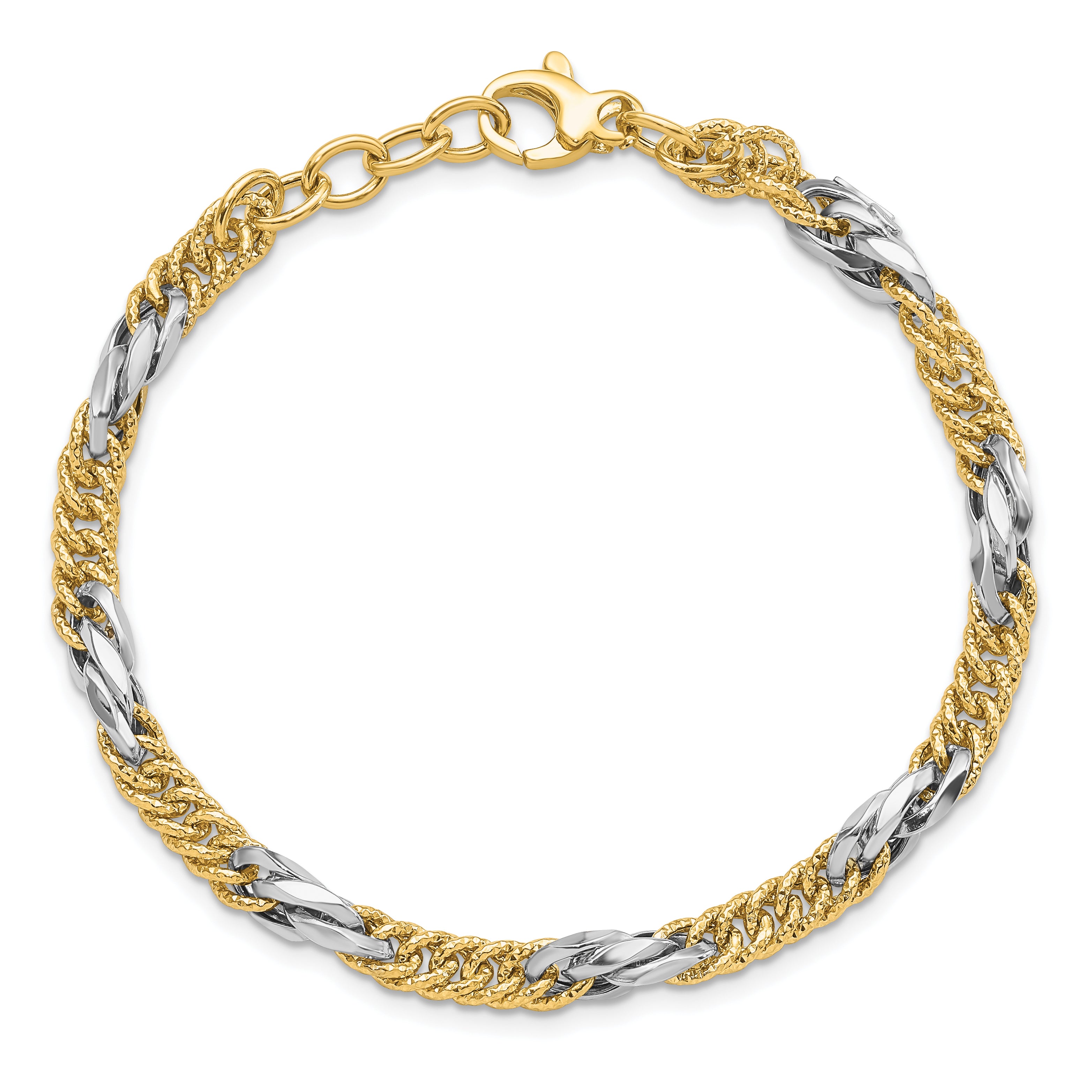 14k Two-tone Polished D/C Link w/ .5in ext. Bracelet