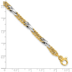 14k Two-tone Polished D/C Link w/ .5in ext. Bracelet