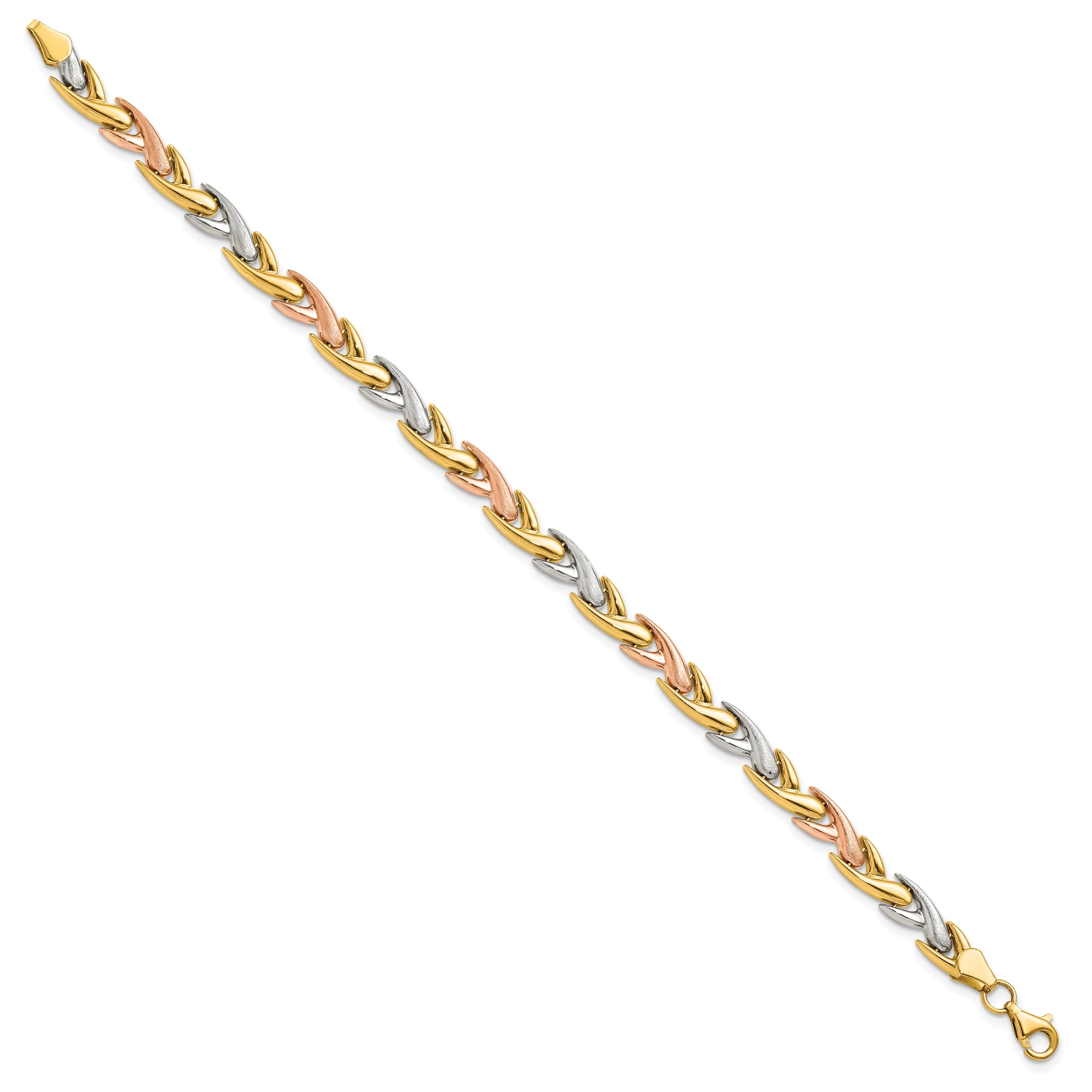 14k Tri-color Polished and Brushed Link Bracelet