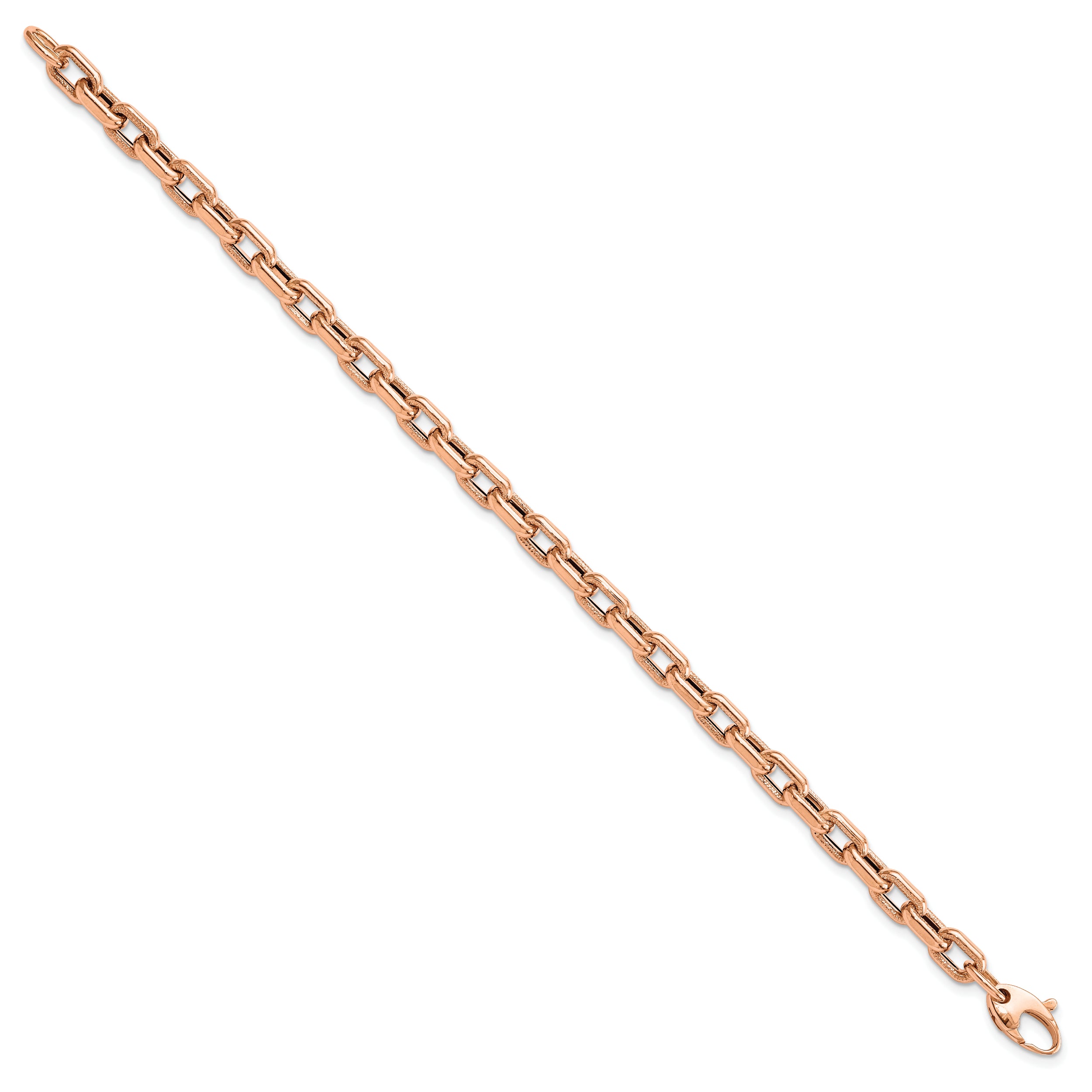 14K Rose Gold Polished and Textured Fancy Link Bracelet