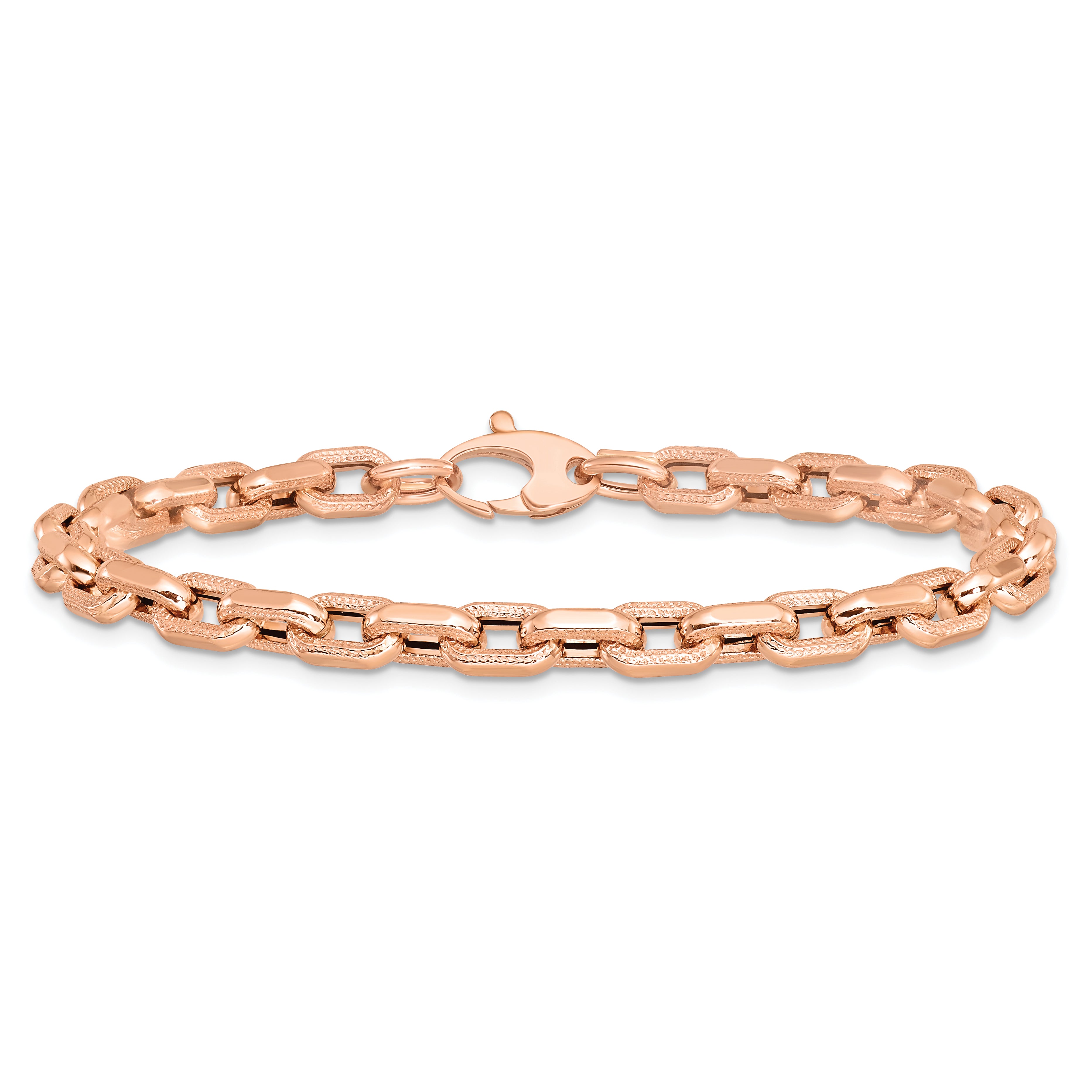 14K Rose Gold Polished and Textured Fancy Link Bracelet