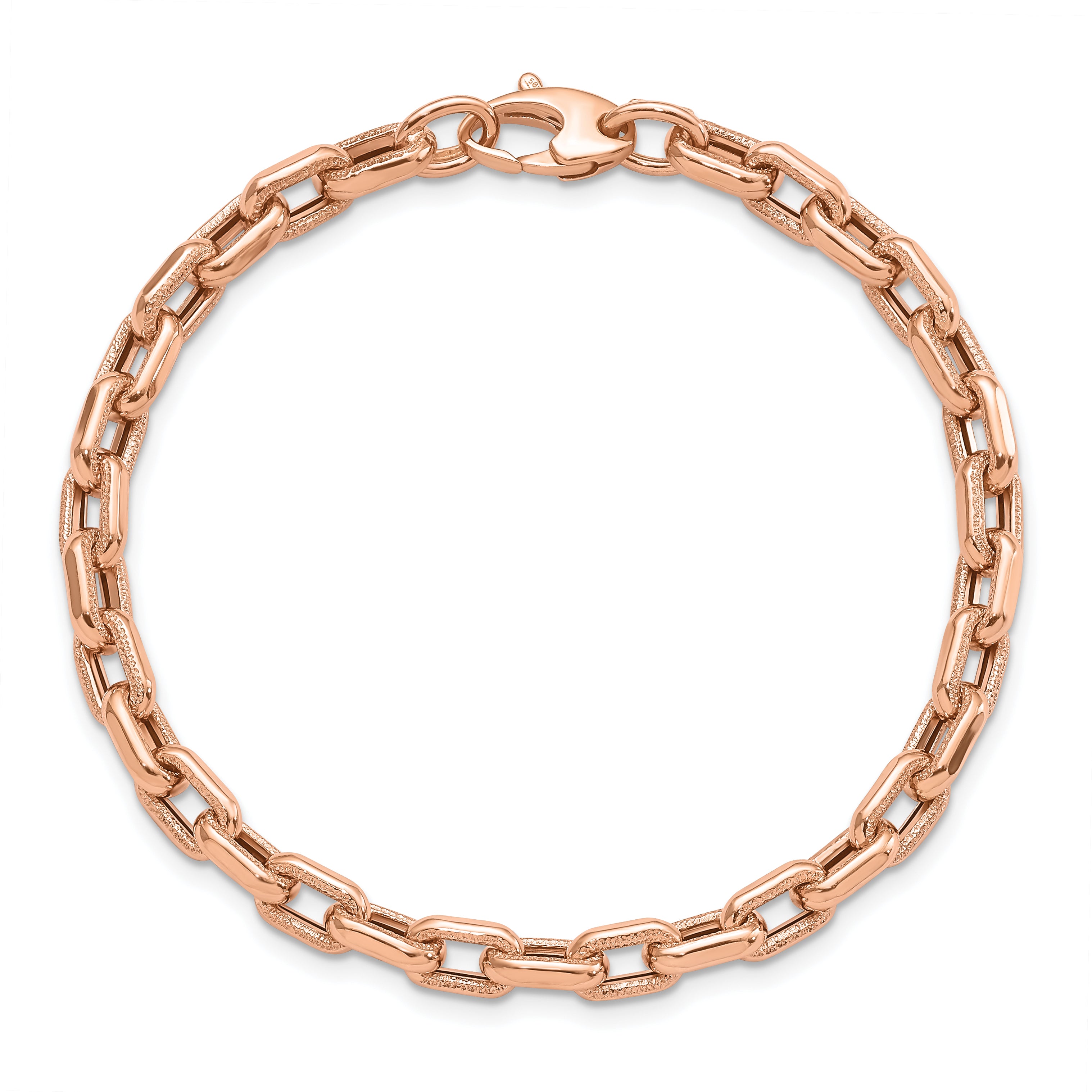 14K Rose Gold Polished and Textured Fancy Link Bracelet