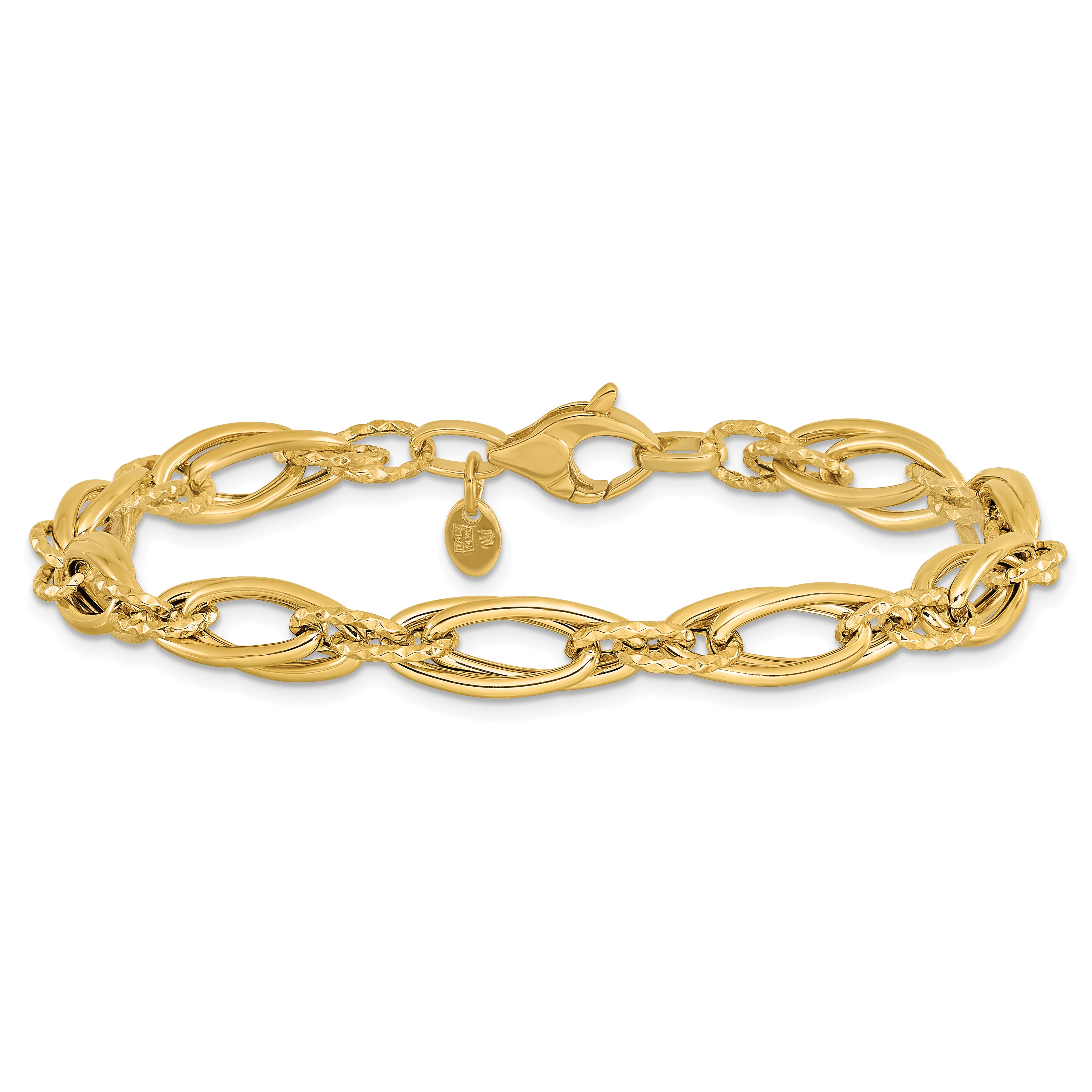 14K Polished Diamond-cut Fancy Link Bracelet