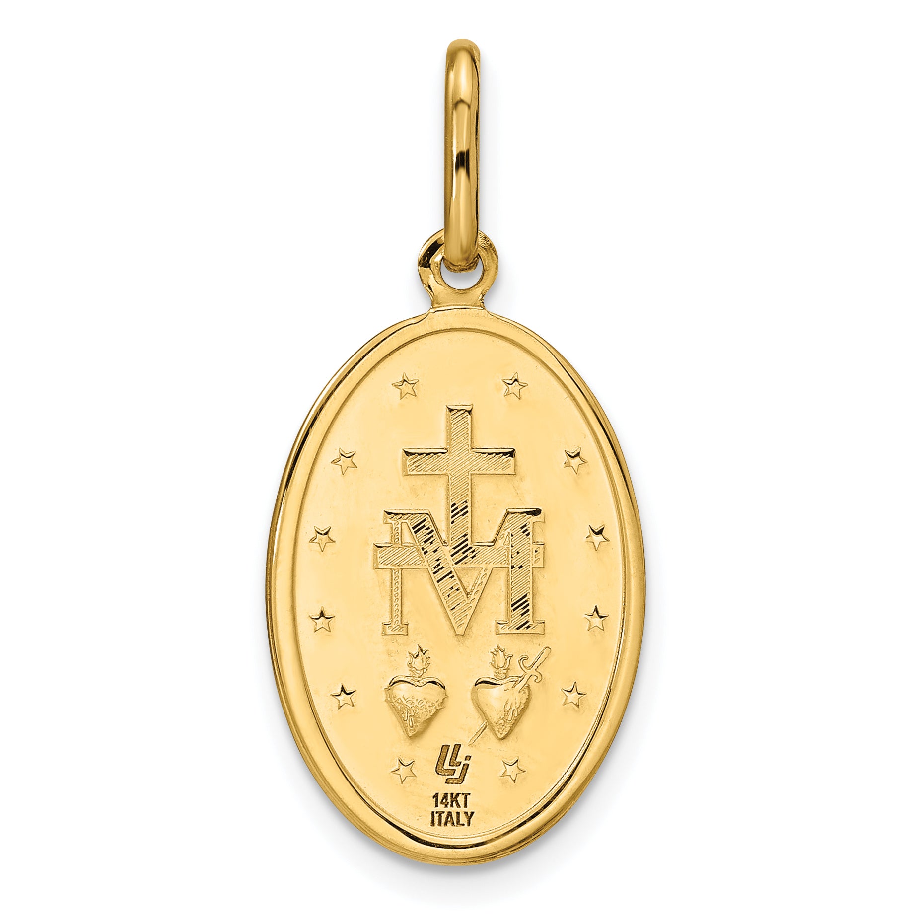 14k Polished and Matte Oval Miraculous Medal