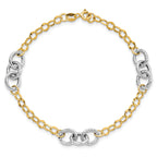 14K Two-tone Polished and Textured Fancy Link Bracelet